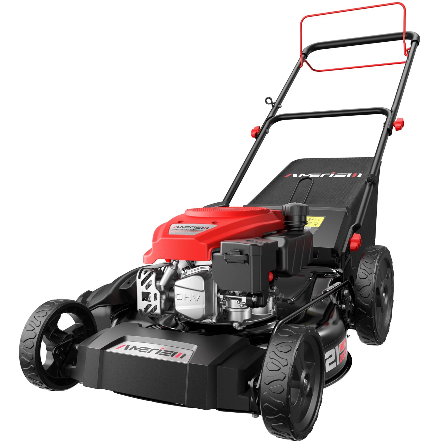AMERISUN 21-Inch Gas Lawn Mower Self Propelled with 170cc OHV Engine, 3-in-1 Cutting System, 6-Level Height Adjustment, 1.4-Bushel Grass Catcher, Foldable Handle for Easy Storage
