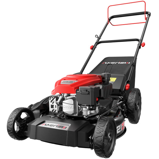 AMERISUN 21-Inch Gas Lawn Mower Self Propelled with 170cc OHV Engine, 3-in-1 Cutting System, 6-Level Height Adjustment, 1.4-Bushel Grass Catcher, Foldable Handle for Easy Storage