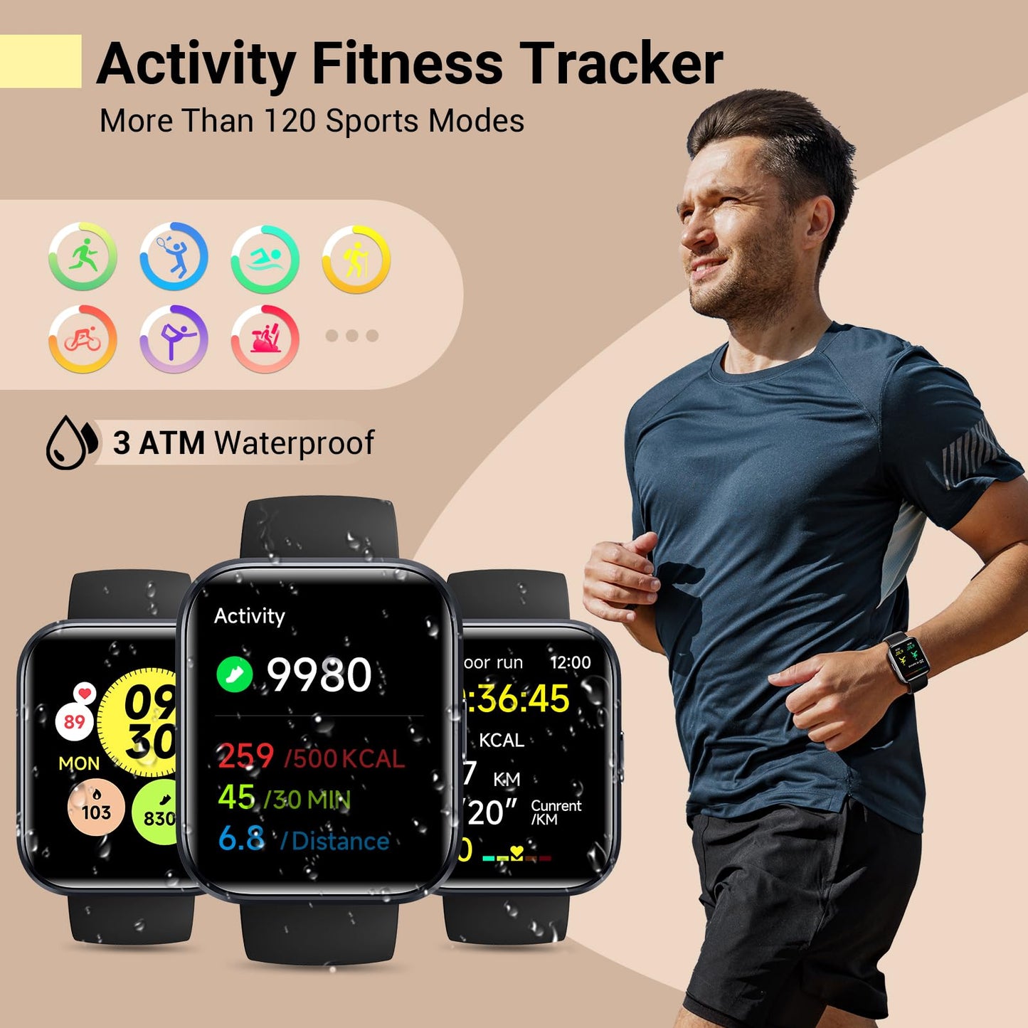 Smartwatch for Women/Men, Compatible with Android & iPhone, 1.8'' Fitness Tracker Watch with Alexa, Call & Notification Alerts, Heart Rate & Sleep Monitor, 120 Sports Modes, Waterproof Smart Watch