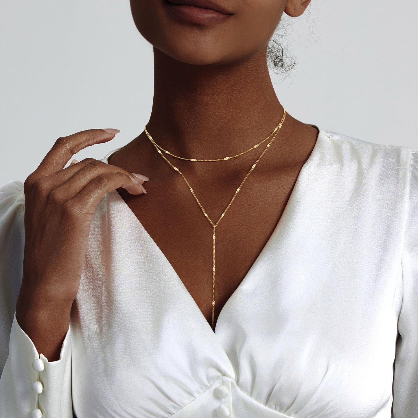 Airmb Gold Necklaces for Women Dainty Long Trendy Y Necklace 14k Gold Plated Long Necklaces for Women Trendy Layered Dot Chain Necklaces Simple Y Necklace Delicate Jewelry for Woman