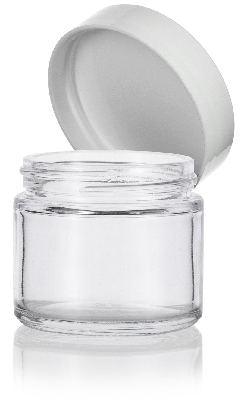 2 oz Clear Glass Jar with White Smooth Lined Lids (12 Pack)