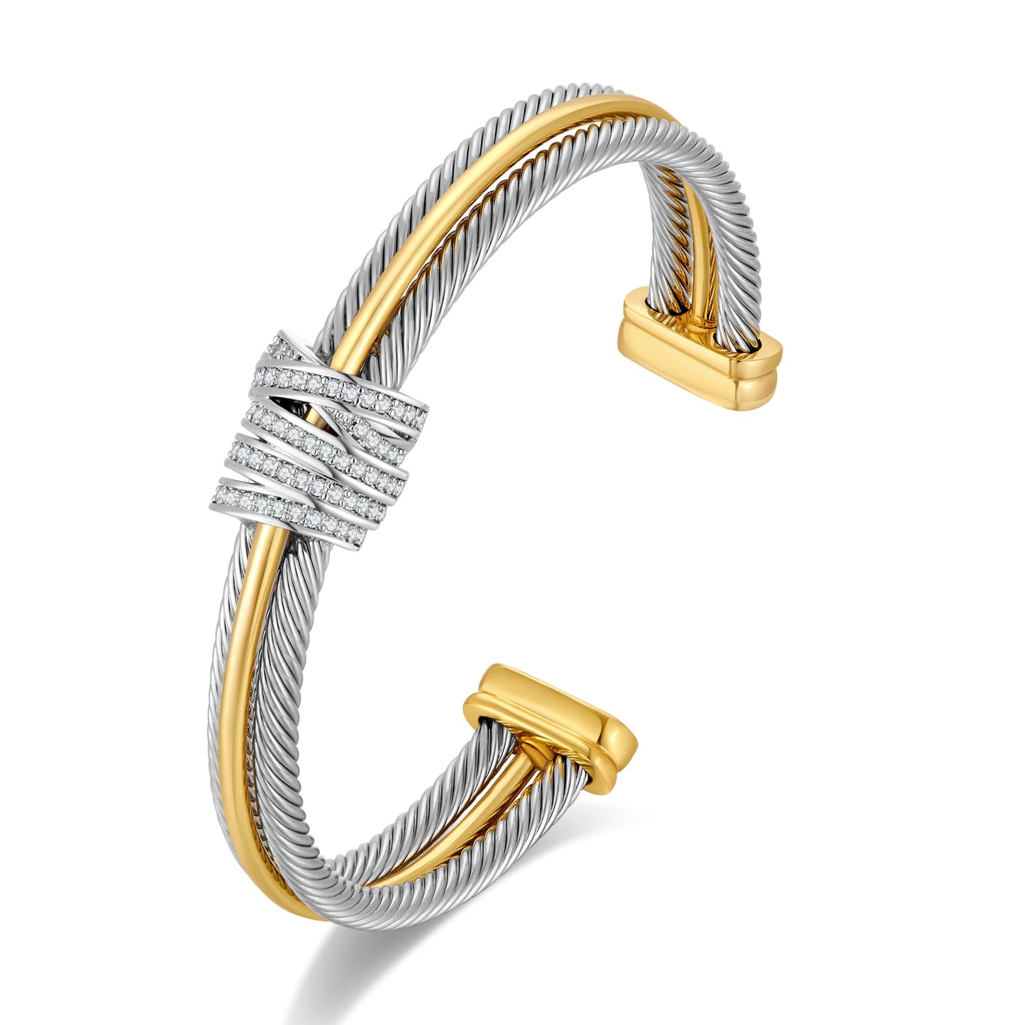 LILIE&WHITE Gold Bracelets For women With Cubic Zircon Chic Gold Bangle Statement Bracelet Adjustable Boho Open Wrist Bracelets Fashion Summer Two Tone Bracelet Jewelry