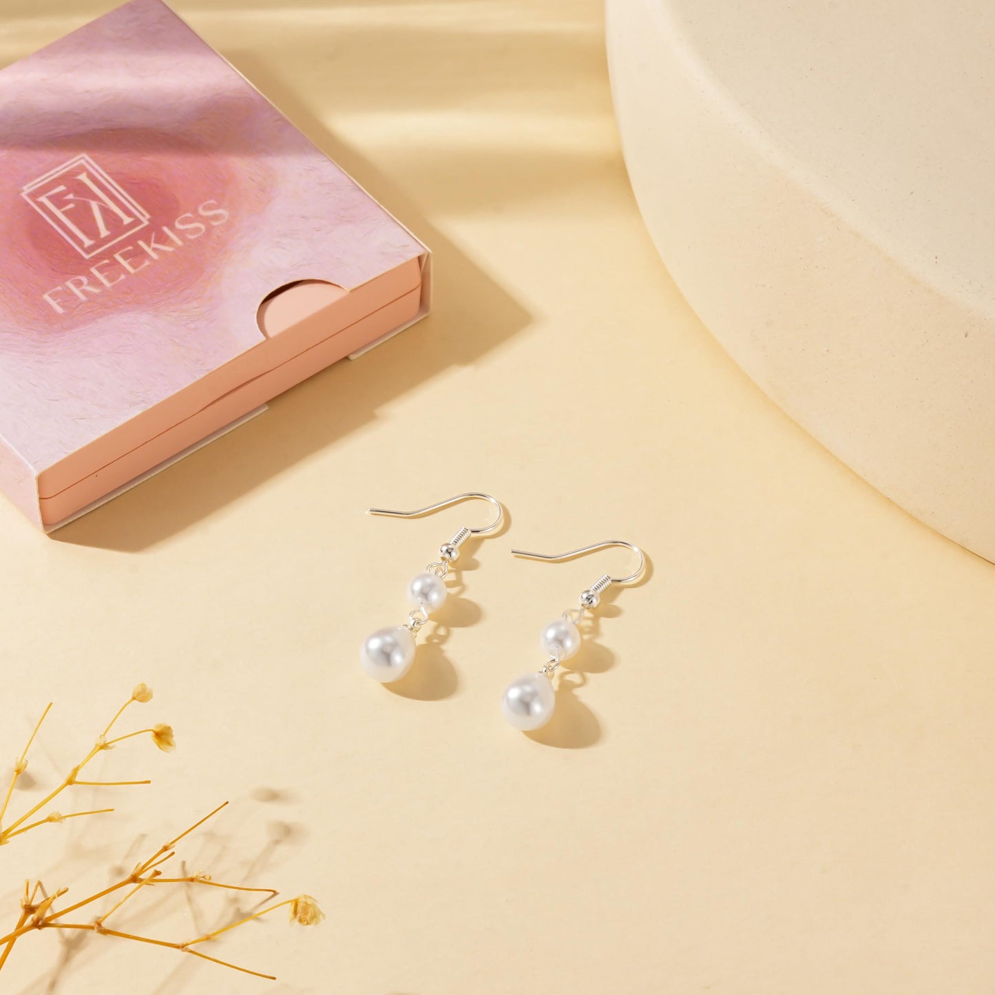 Freekiss Silver Pearl Earrings for Women: Trendy Silver Earrings 925 Sterling Silver Dangle Double Pearl Drop Earrings Simple Wedding Earrings Non Tarnish Jewelry for Women