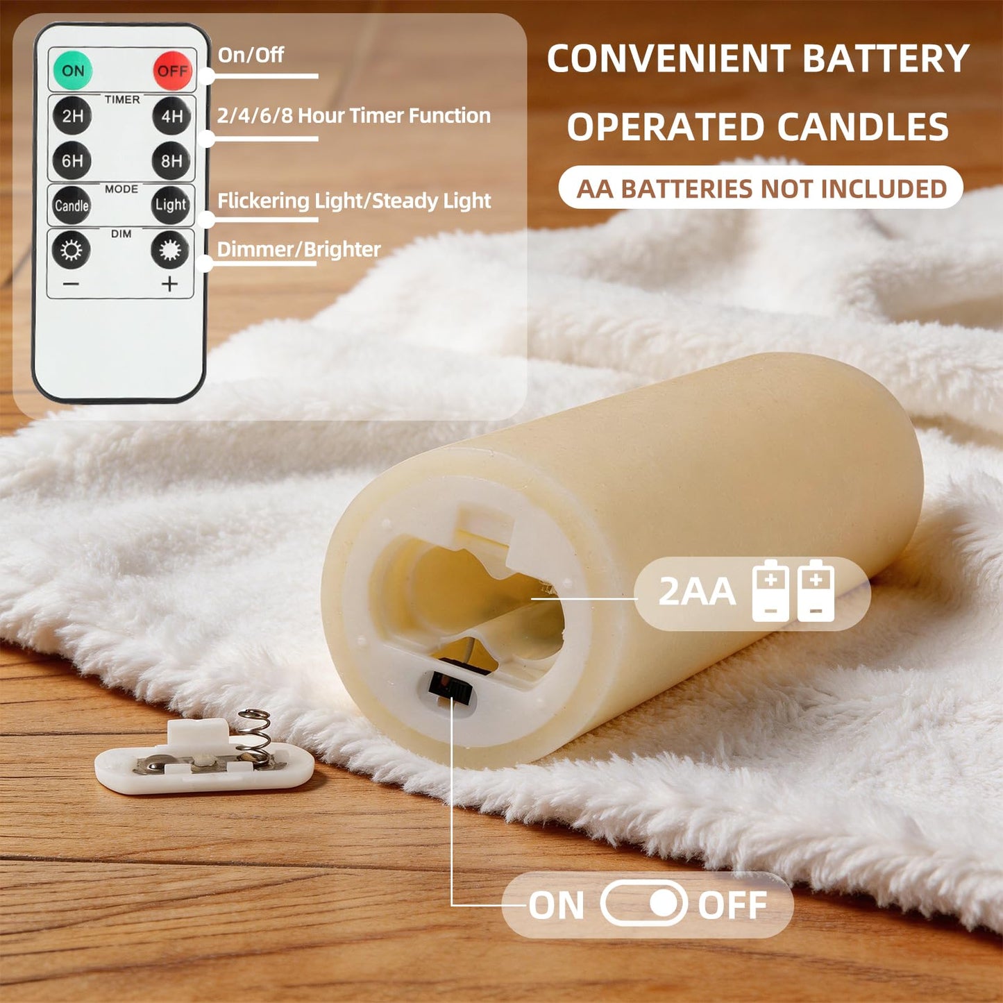 MiKoyi Flameless Pillar Candles with Remote, Battery Operated Candles Real Wax, [5-Pack] Fake LED Flickering flameless Candle with Timer Function for Room Home Decor (2.2" * 5/5.5/6/7/8"") - White"