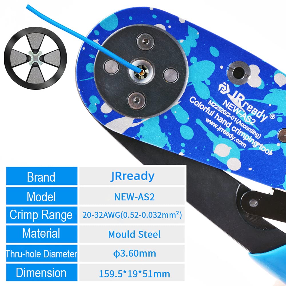 JRready NEW AS2 Adjustable Indent Crimp Tools M22520 2 01 Standard Aviation Crimper for Miniature and Sub-miniature Connectors 32 to 20 AWG wire harness