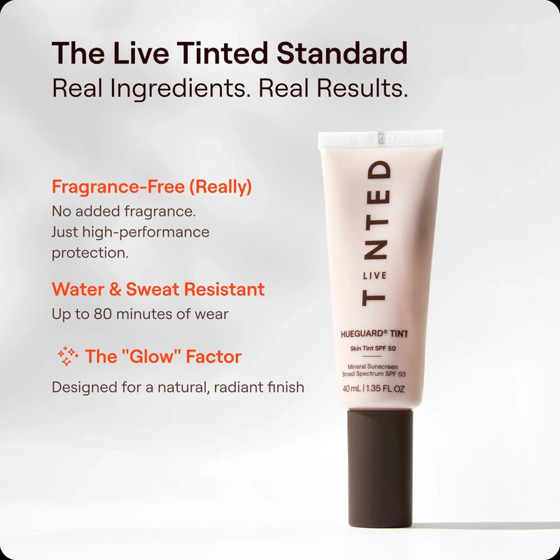 Live Tinted Hueguard Tinted Sunscreen SPF 50 - Mineral Sunscreen for Face, Skin Tint with Buildable Coverage, Dewy Glow Finish, Hydrating, Vegan, Fragrance-Free, Water & Sweat Resistant, Shade 09