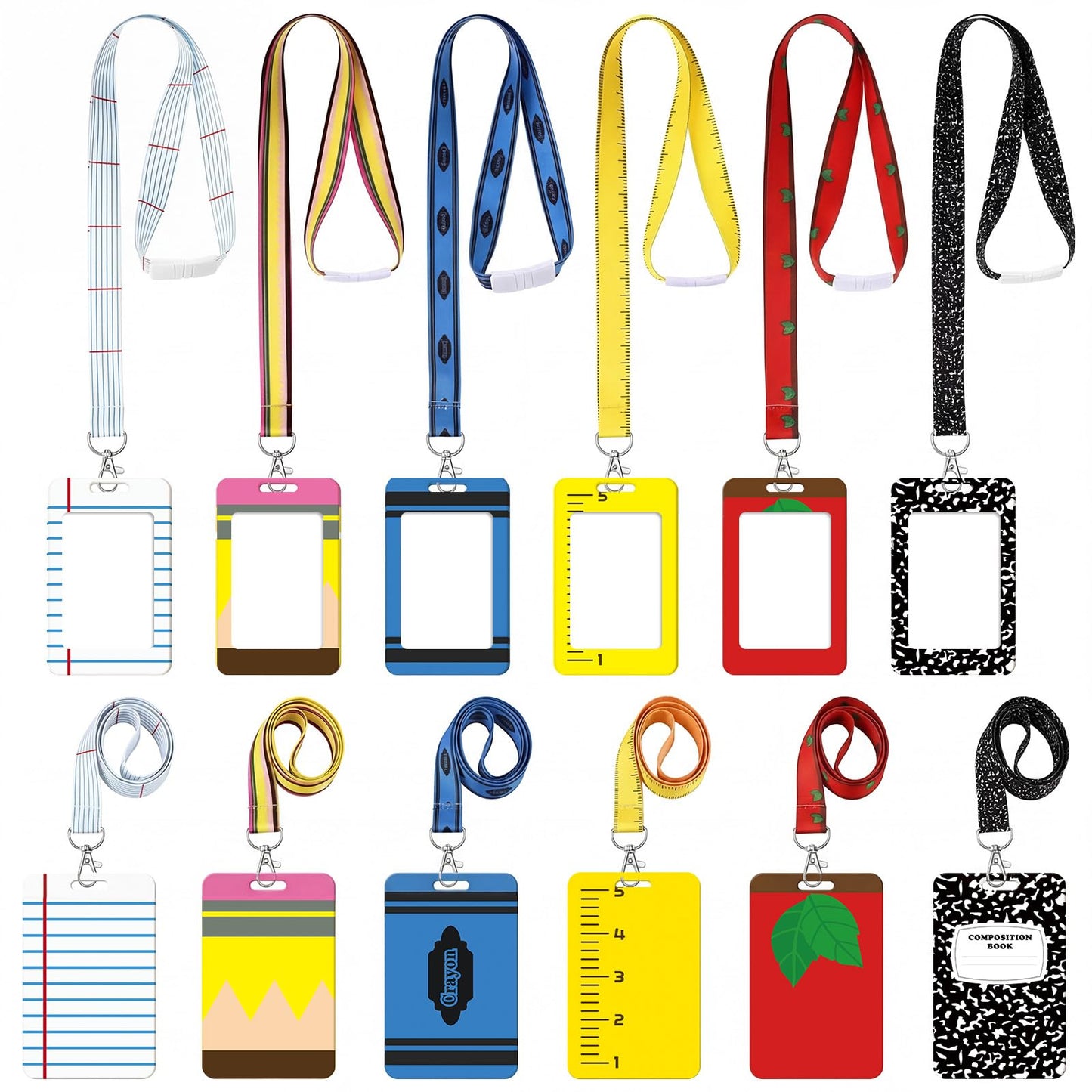 Colarr 6 Packs Teacher Appreciation Gifts Teacher ID Badge Holder with Lanyard Composition Notebook Pencil Crayon Apple ID Badge Holder for Graduation Gifts School Supplies