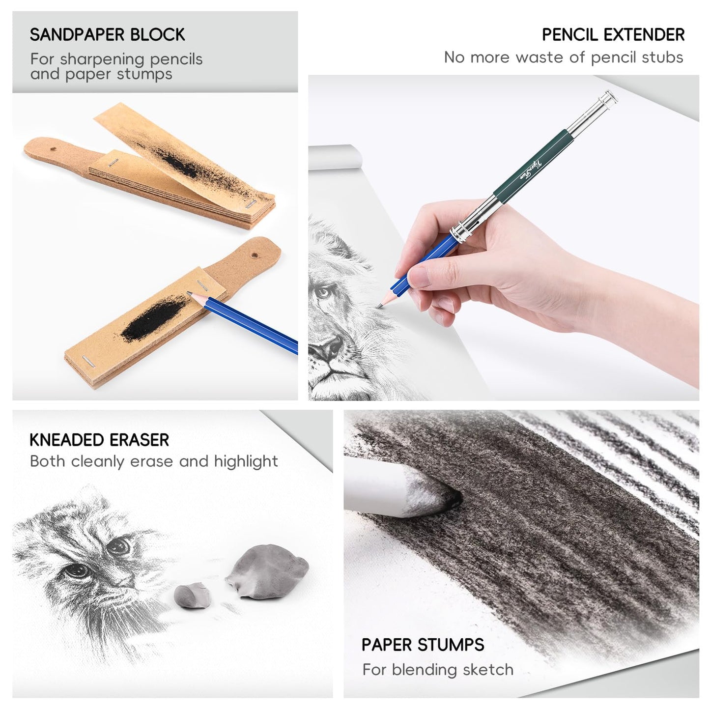 VigorFun Art Supplies, Sketching & Drawing Pencils Art Kit with 2 Sketch Pads, Professional Artists Drawing Supplies Set Includes Graphite, Charcoals, Kneaded Eraser for Adults (42 Pieces)