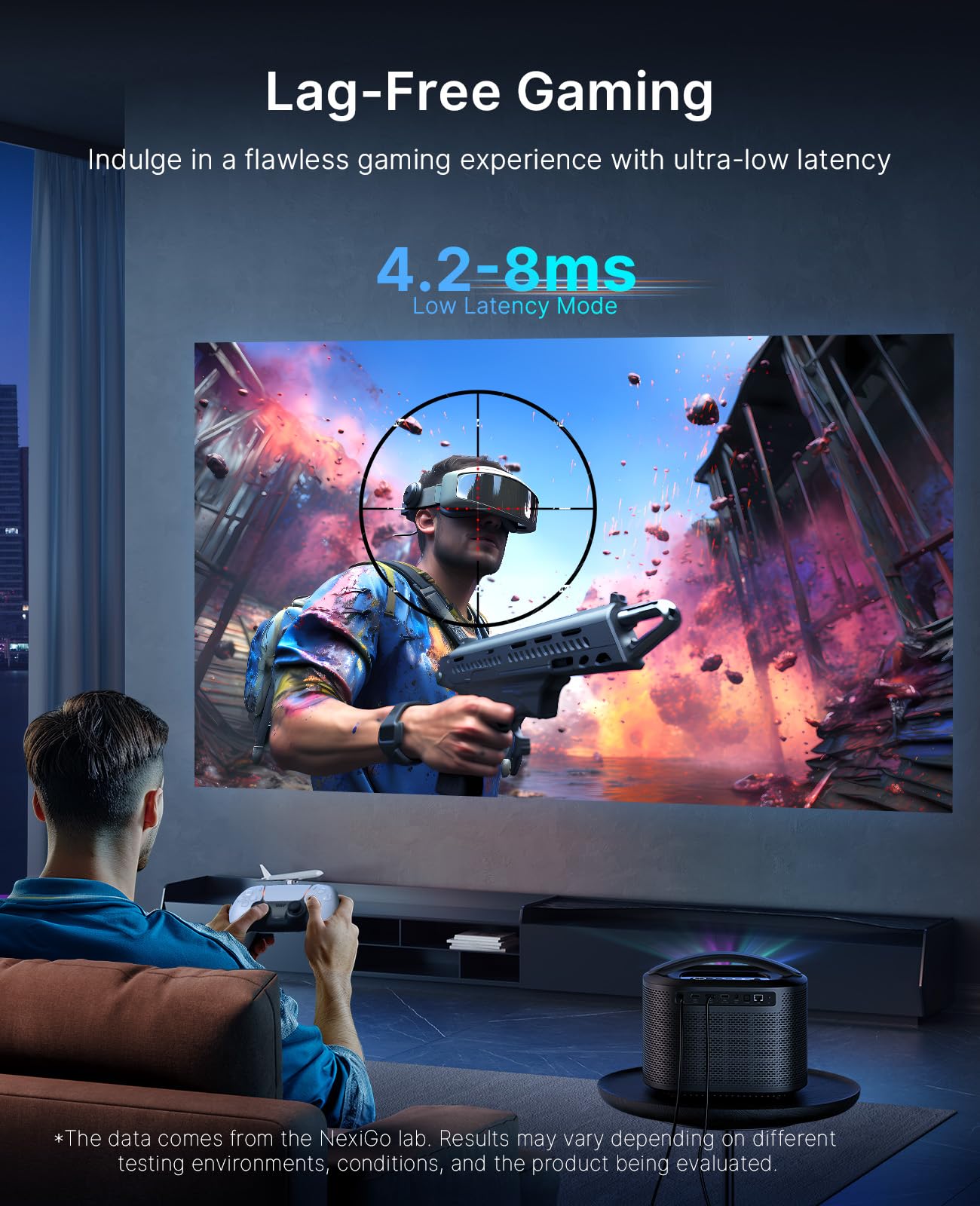 NexiGo TriVision Ultra, 4K Tri-LED-Laser Portable Projector, 2600 Lumens, 100,000:1 Dynamic Contrast, No Laser Speckle, No Eye Strain, Dolby Vision, HDR10+, 3D, Fire TV Storage Slot