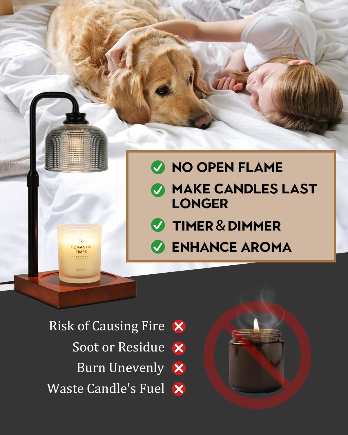 Candle Warmer Lamp with Timer Dimmable, Adjustable Height Candle Warmer,Mothers Day Birthday Gifts for Women Mom House Warming Gifts New Home, Wax Warmer for Jar Candles with 2 Bulbs