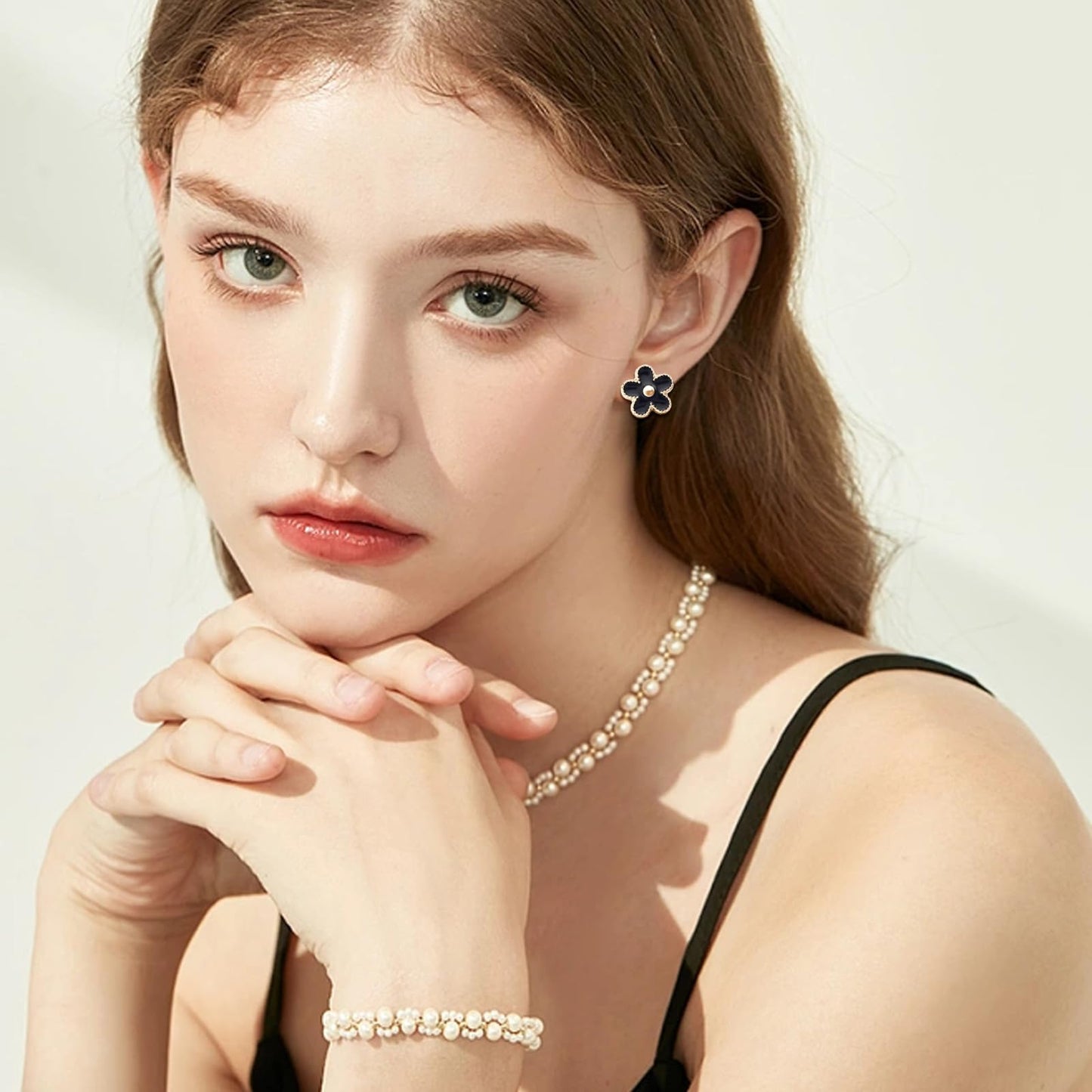 NEWITIN 15 Pairs Magnetic Stud Earrings for Women Clip on Earring Magnet Studs Inlaid Cubic Zirconia Pearl Stud Earring Fashion Non Piercing Magnetic Earrings for Women
