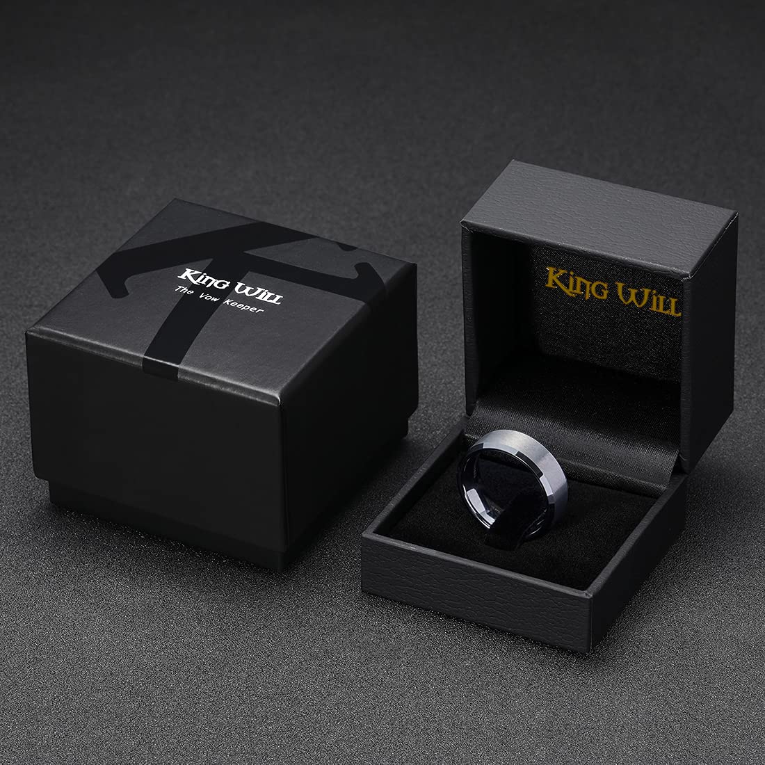 King Will 8mm Men's Silver Wedding Ring - Brushed Matte Surface, Beveled Polished Edge, Comfort Fit Size 11