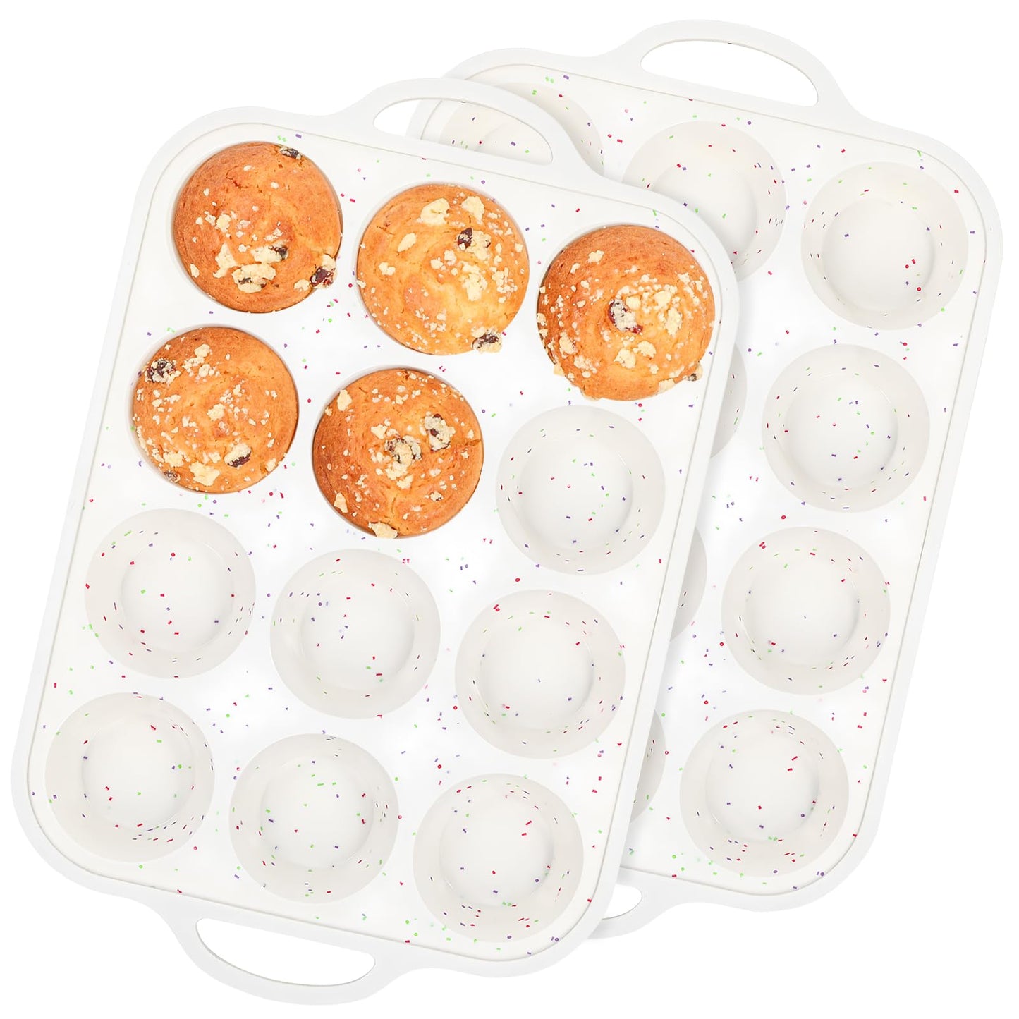 Fimary Silicone Muffin Pans for Baking 2 Pack, 2.8 Inch with Metal Reinforced Frame, Regular Size Nonstick Silicone Cupcake Pan 12 Cups for Baking Homemade Muffins, Cupcakes, Dishwasher Safe BPA Free