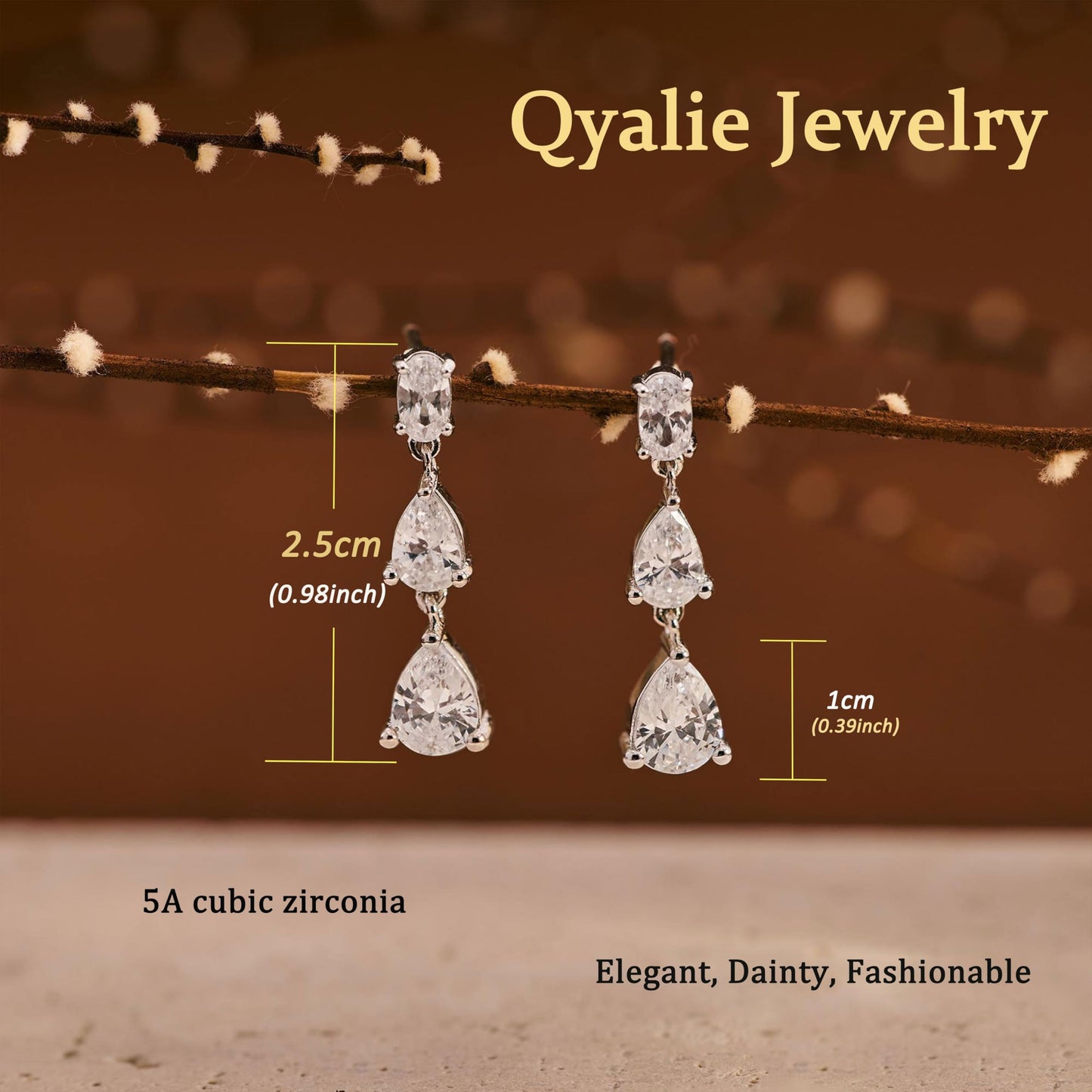 Qyalie Dangle Drop Earrings for Women Wedding Bridal Rhinestone Long Cubic Zircon Dangling Crystal Chandelier Sparkly 14K Gold Plated Dainty Trendy Prom Jewelry (Silver-CZ-Teardrop)