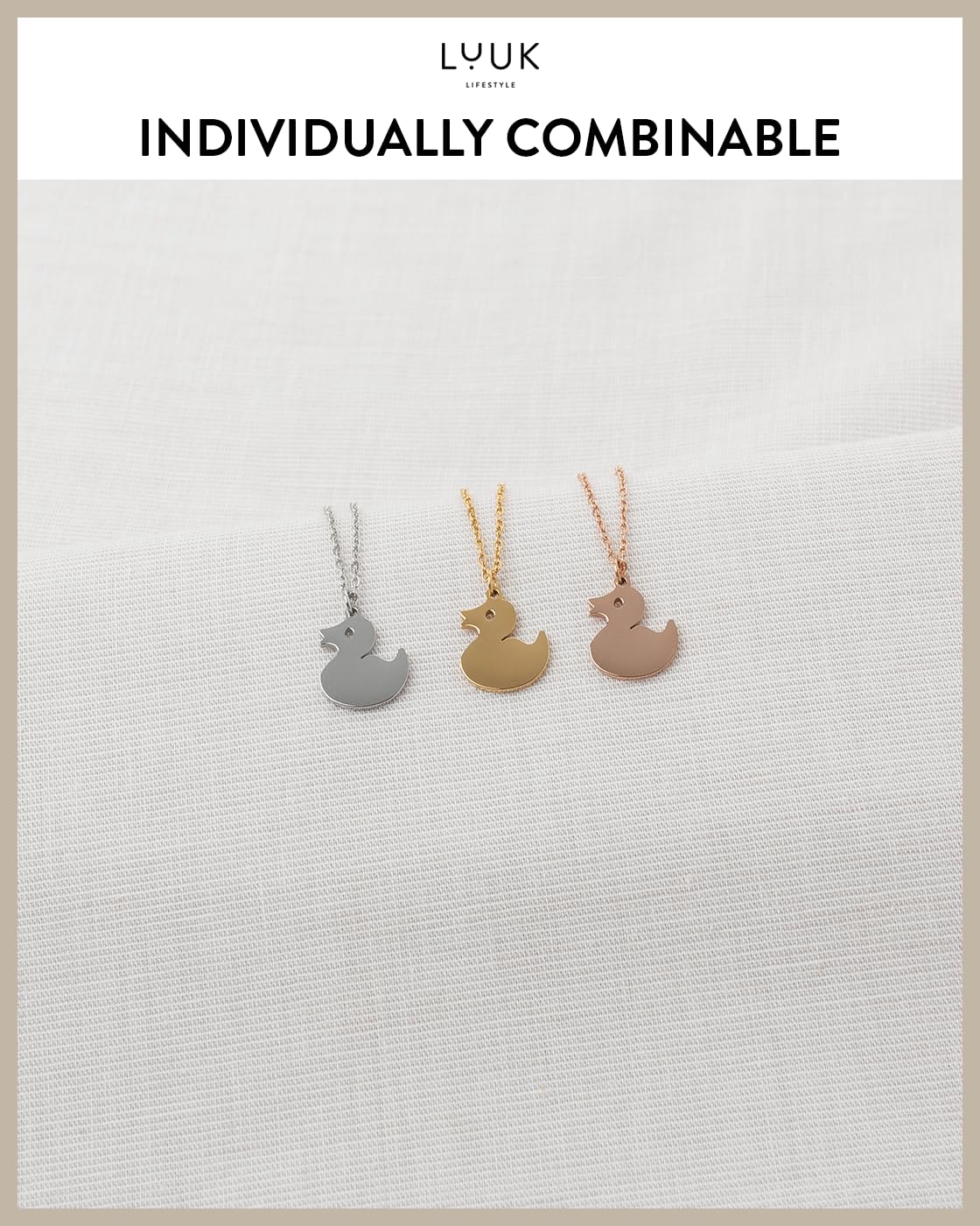 LUUK LIFESTYLE Waterproof Happy Duck pendant necklace, 19in adjustable sturdy thin chain, tarnish-free, Gift for sister daughter, holiday, vacation, dainty trendy aesthetic, simple (with Gift Card)