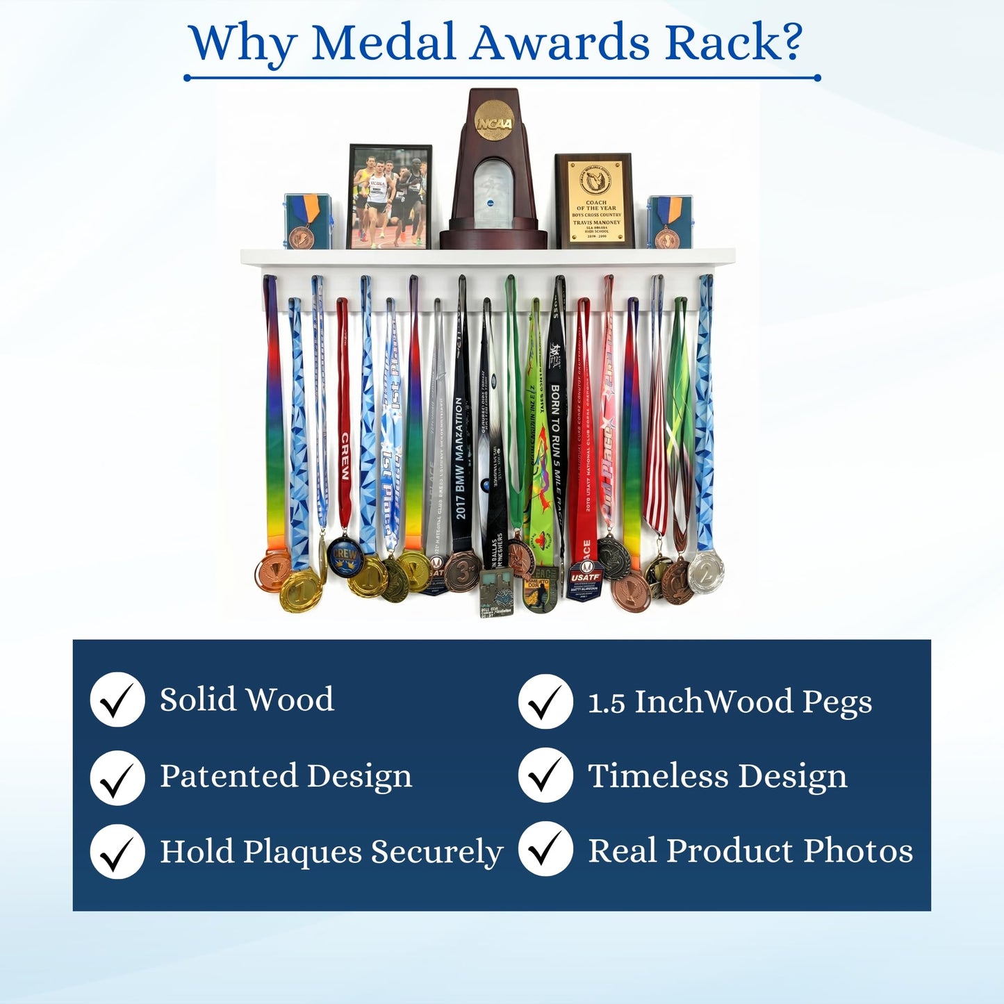 MedalAwardsRack Premier Medal Hanger Display Rack and Trophy Shelf for Gymnastics, Soccer, Basketball, Football, and More – 2, ft - White
