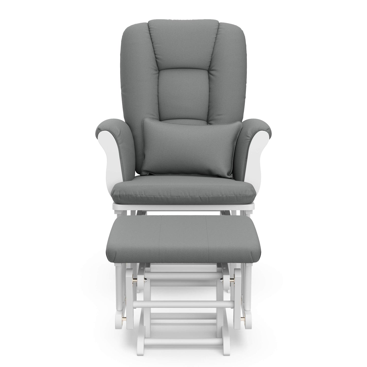 Storkcraft Tuscany Custom Glider and Ottoman with Free Lumbar Pillow (White/Grey) - Cleanable Upholstered Comfort Rocking Nursery Chair with Ottoman