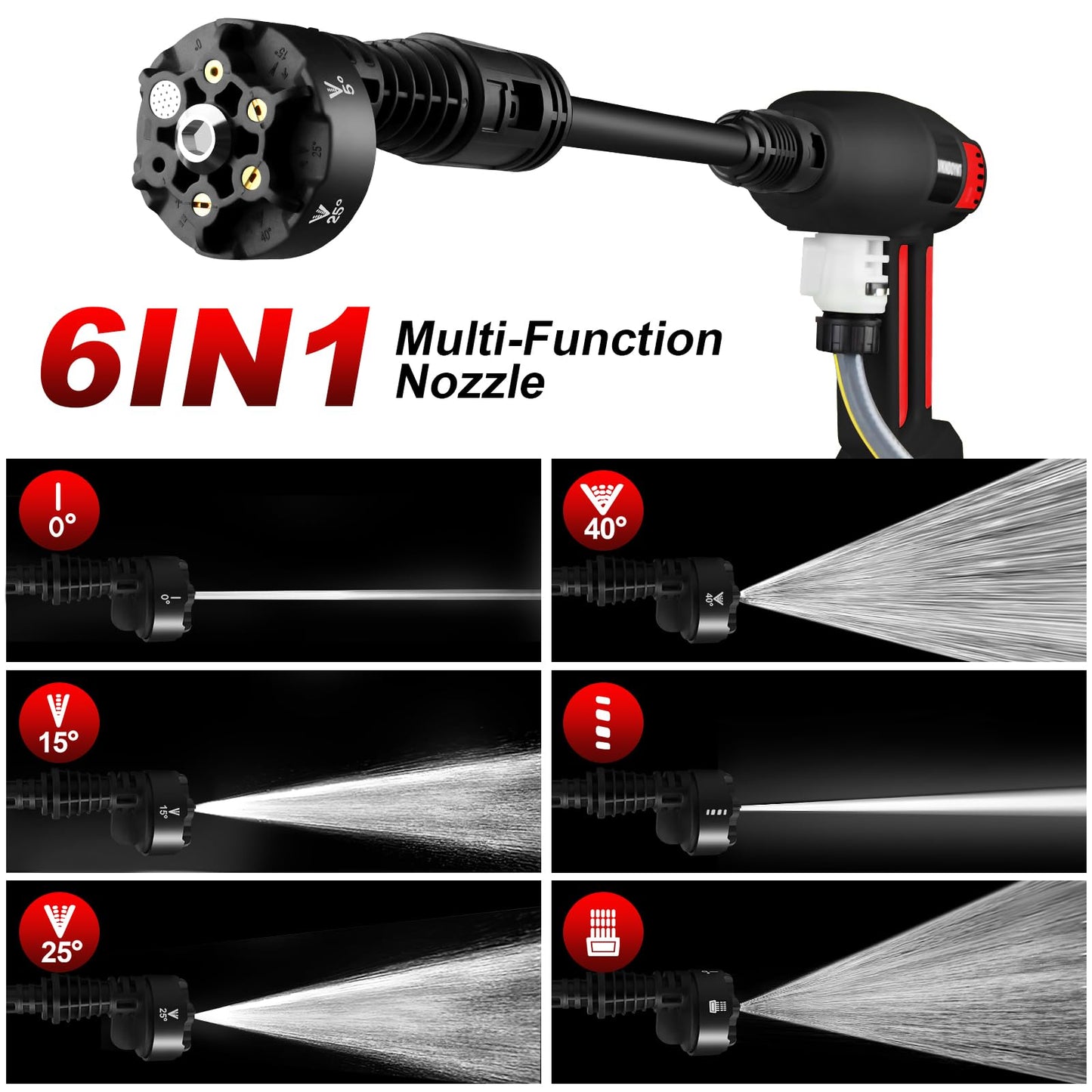 Cordless Pressure Washer with Faucet & Garden Hose Connector, 2 X 5.0AH Batteries, 2000PSI MAX Portable Pressure Washer with Brushless Motor, 4 Speed Adjustment LCD Touch Screen, 6-in-1 Nozzle