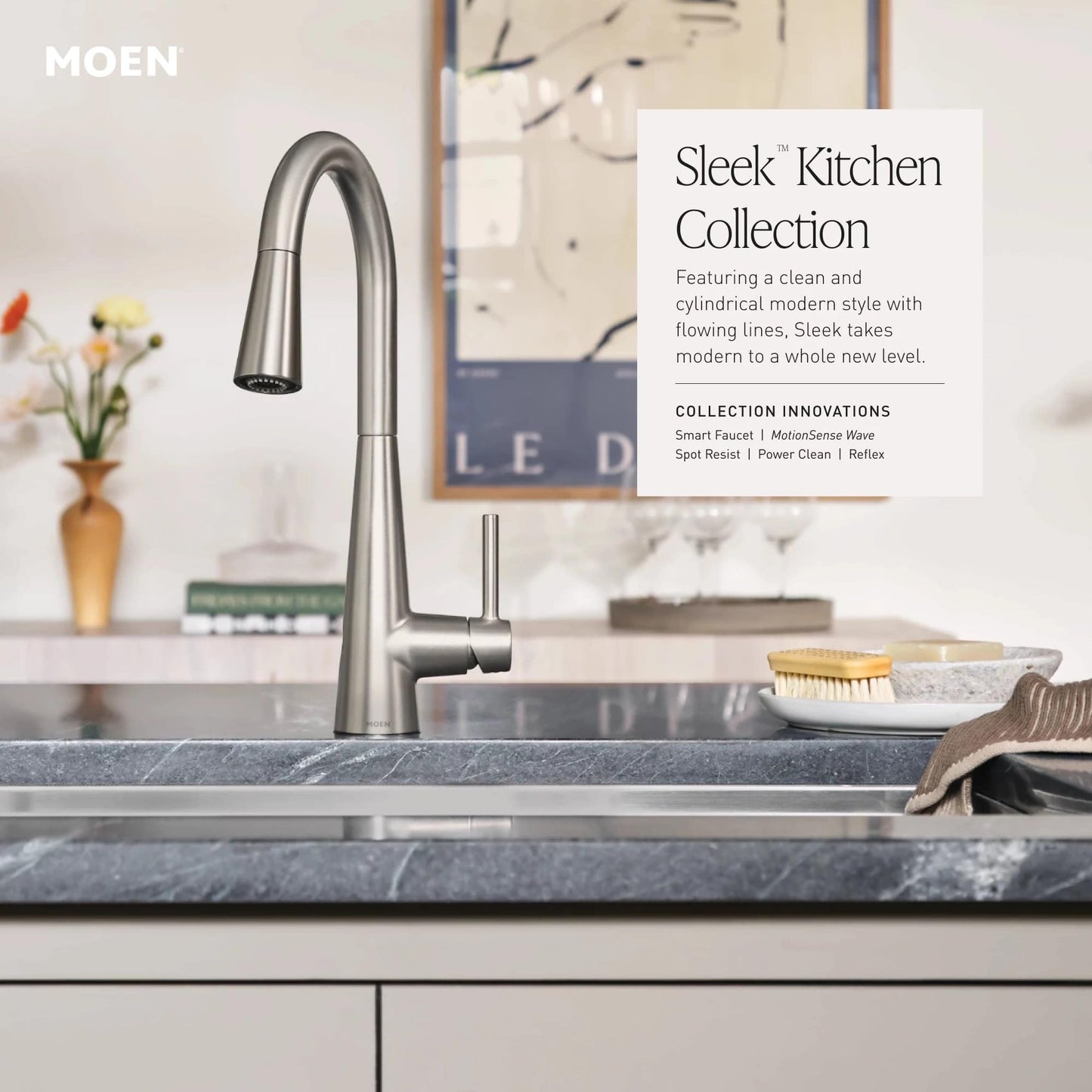 Moen Sleek Spot Resist Stainless Motionsense Wave Sensor Touchless One-Handle High Arc Pulldown Modern Kitchen Faucet Featuring Power Clean, 7864EWSRS