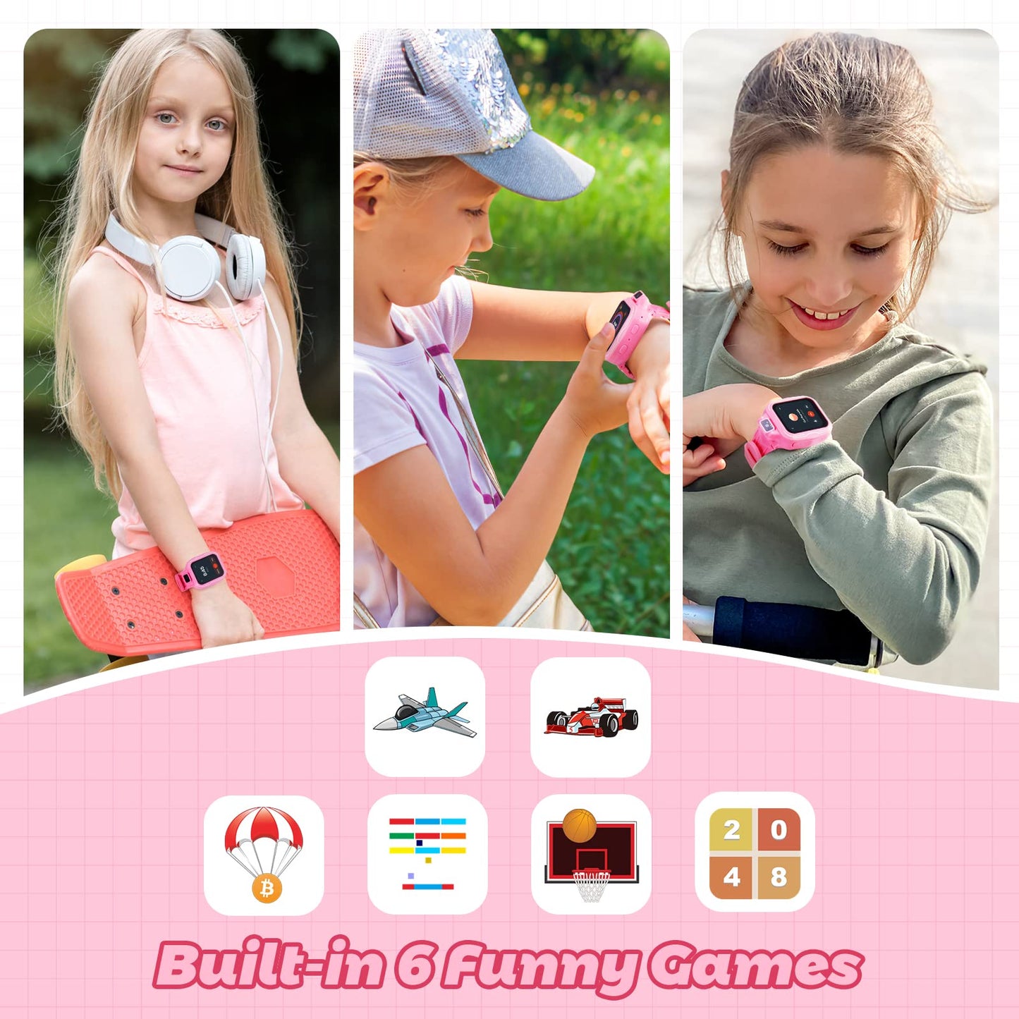 VANSING Kids Digital Watch Girls, Best Christmas Birthday Gifts for Age 3 4 5 6 7 8 9 Years Children,Touchscreen Toddler Sport Smart Watch with Camera FM MP3 Pedometer - Light Pink with 32GB SD Card