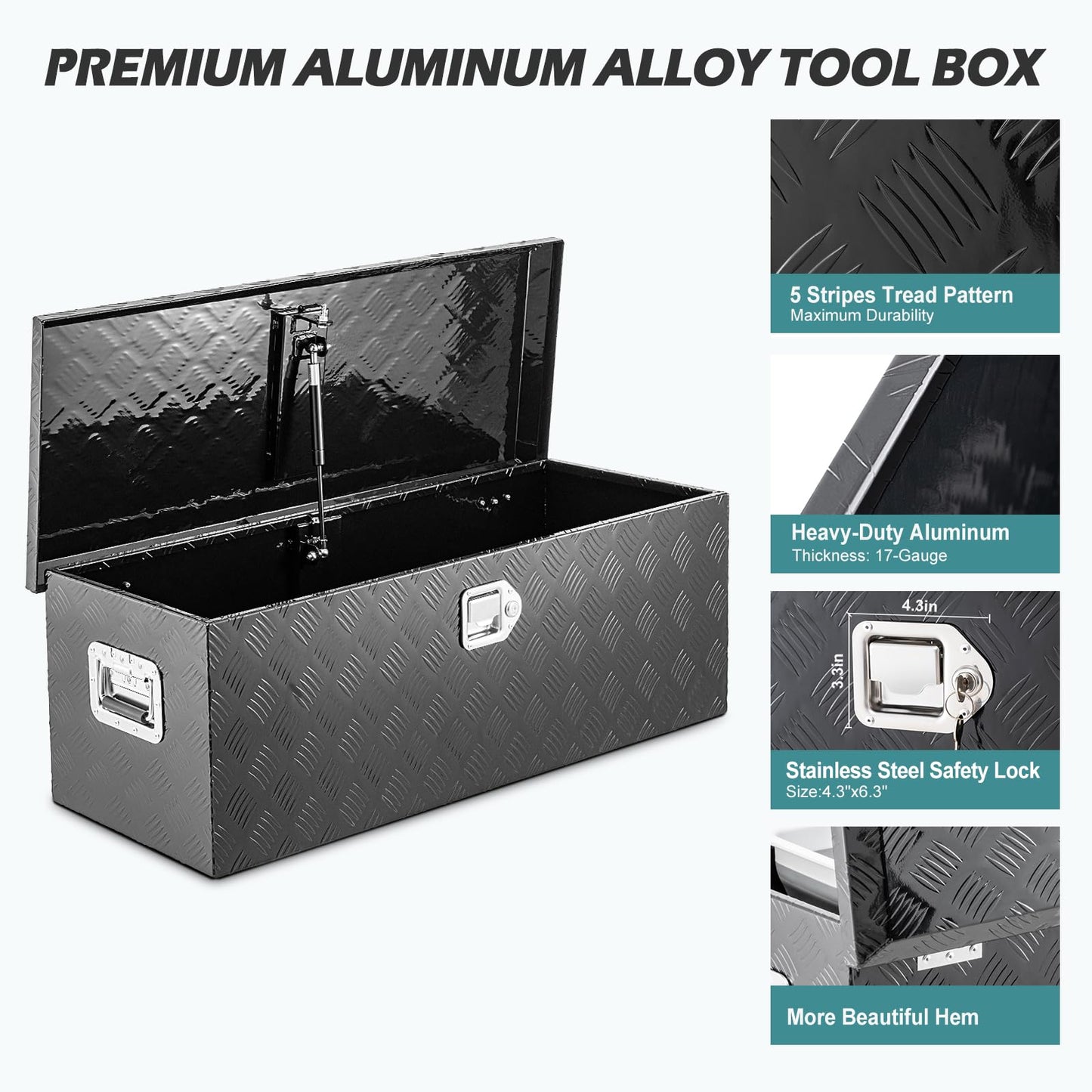 KING CHAO FOO 39" Lx15 Wx14 H Aluminum Tool Box, Heavy Duty Truck Bed Toolboxes with 2 PCS Keys, Upgraded Widest Tool Box Used for Truck Bed Storage,Trailers,Pickup,RV, All-Weather Use