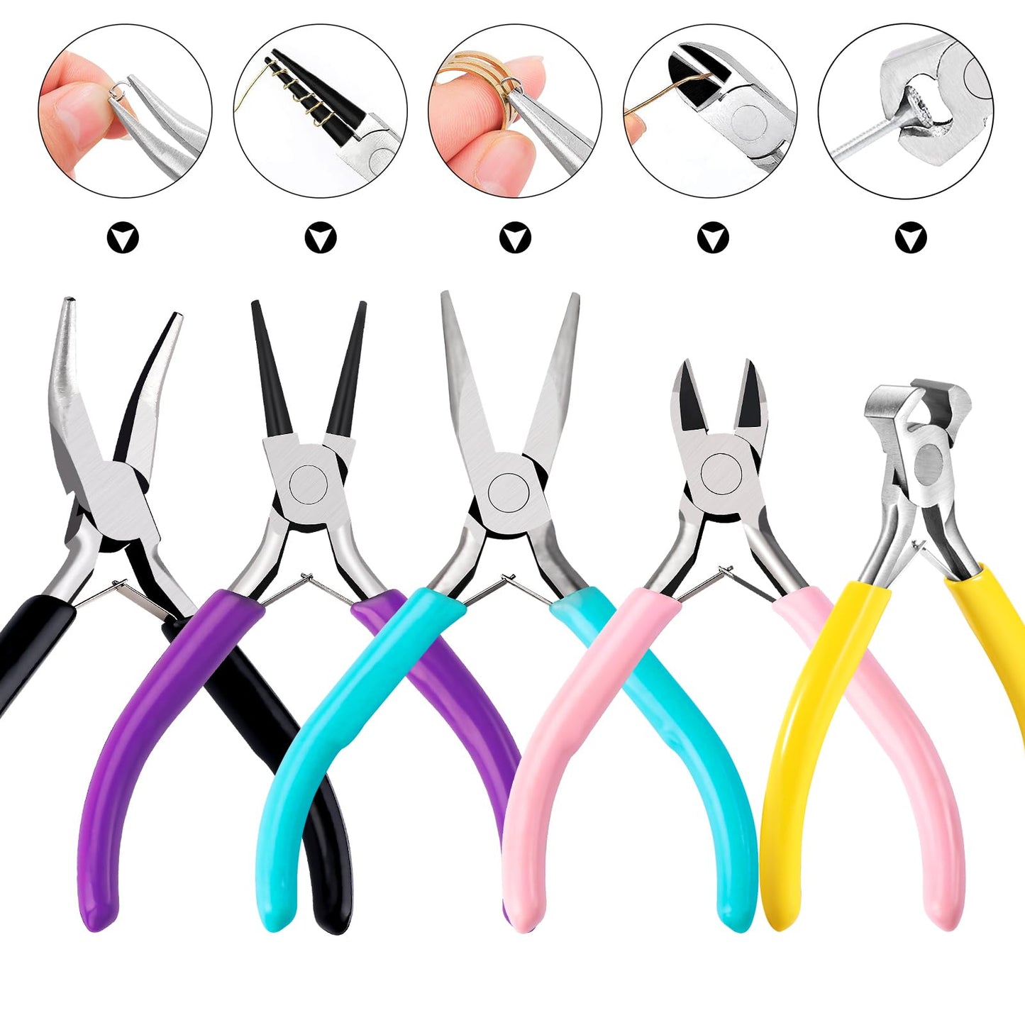 URSKYTOUS 5Pcs Jewelry Pliers Set Jewelry Making Pliers Tools Kit Include Jewelry Making Needle Nose Chain Nose Round Bent Pliers Wire Cutter for Bracelet Beading DIY Craft Jewelry Making Supplies