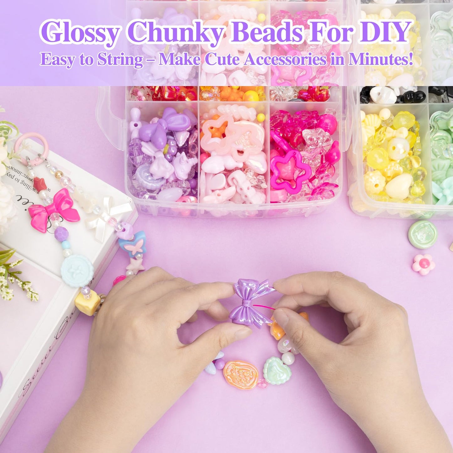 XSEINO About 1000pcs Acrylic Beads for Bracelet Making,Star Heart Flower Butterfly Candy Gummy Bear Kawaii Aesthetic Cute Beads for Jewelry Making DIY Necklace Keychain Phone Charms Crafts
