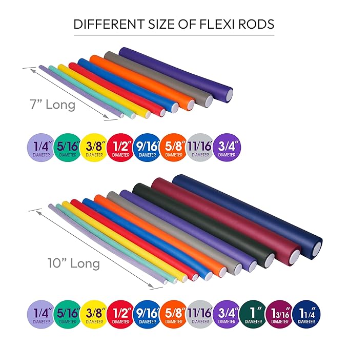 Red by Kiss Flexi Rods - Heatless Hair Curler for 90S Glamorous Bouncy Curls Beach Waves, No Slips, Sleep Styler (7" Length, 11/16" Diameter)