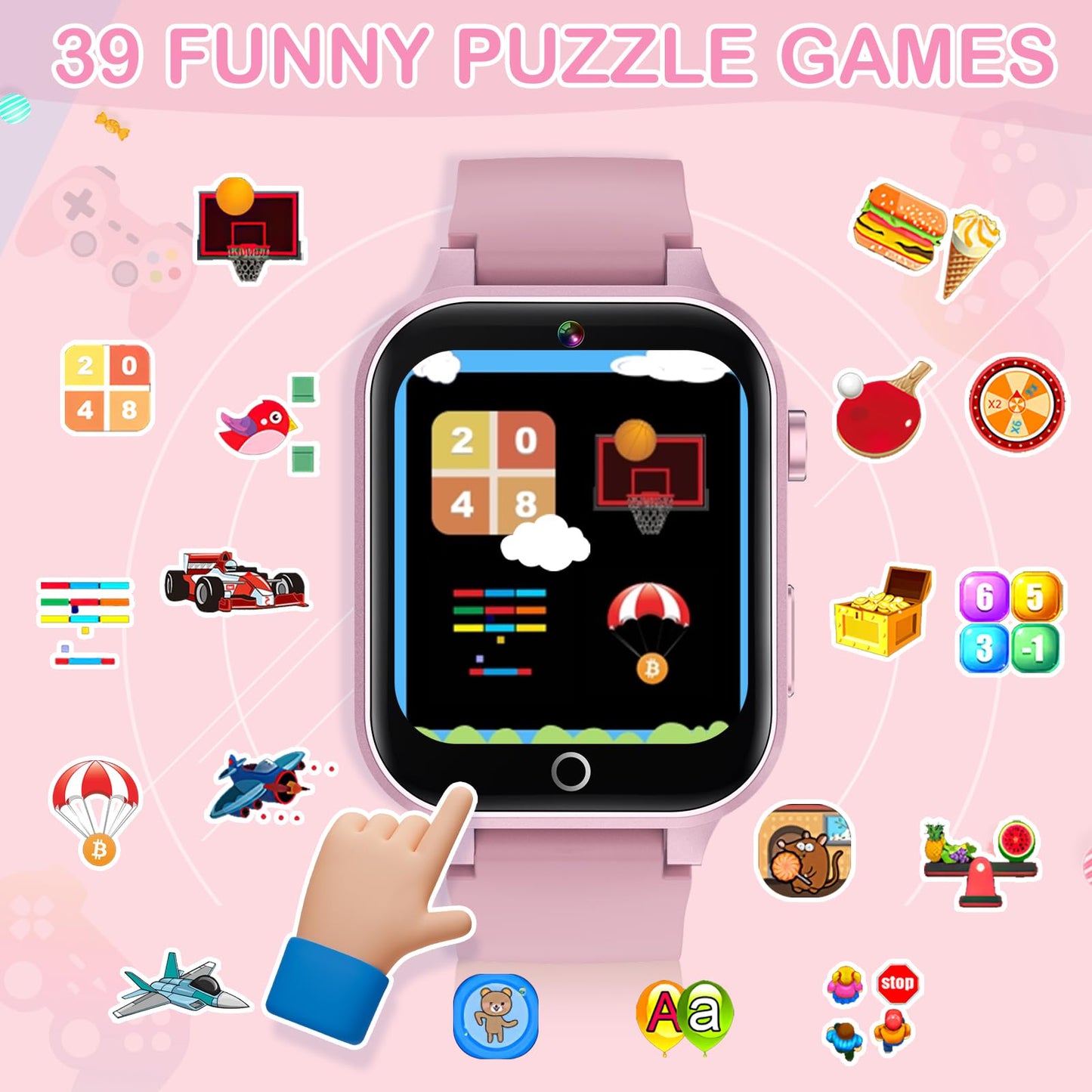 Bakoor Smart Watch with Games, Kids Watch Gift for Girls Age 5-12, 1.54'' HD Touch Screen Watches with Video Camera Music Player Pedometer, Toys Birthday for Boys Ages 4 5 6 7 8