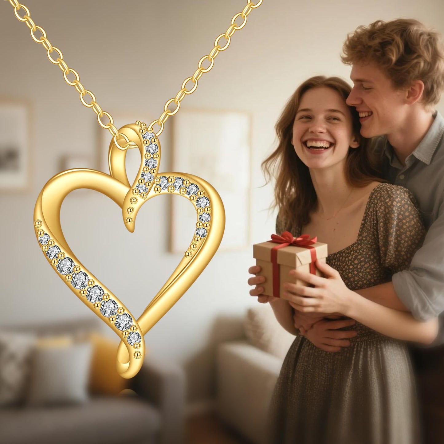 DOVRAN 14K Solid Gold Heart Necklace for Women Real Yellow Gold Love Heart Pendant Minimalist Jewelry Birthday Christmas Gift for Wife Mom