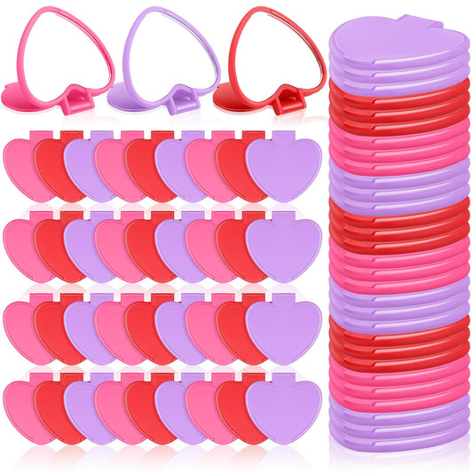 Geetery 48 Pcs Compact Mirror Bulk Women's History Month Gifts Party Favors Heart Shaped Mini Pocket Folding Portable Travel Makeup Purse Mirror for Friend Bestie Party Favor(Red,Rose Red,Purple)