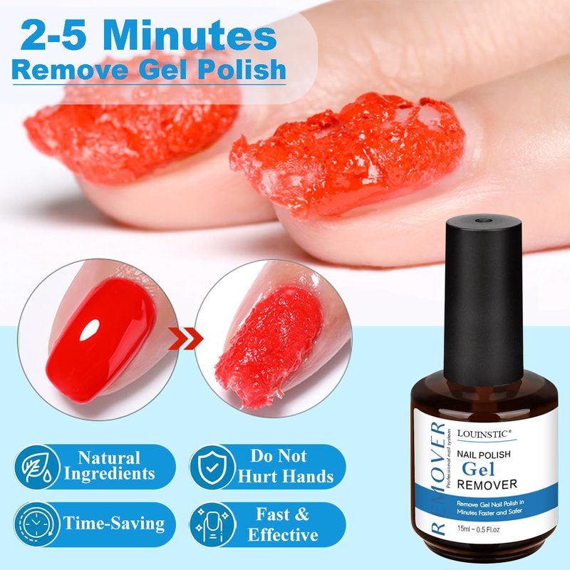 Gel Polish Remover & Cuticle Oil for Nails & Gel Nail Brush Cleaner & Colorful Nail Polish Remover Tools & Glass