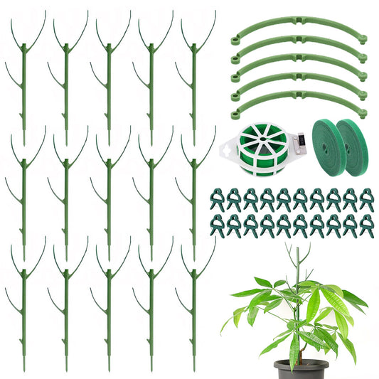 15 Pcs Stackable Plant Support Stakes, 11 Inch Garden Stakes with 2 Velcro Ties, 20 Plant Clips & 65ft Garden Twist Tie Indoor Outdoor Plant Sticks Monstera Accessories for Climbing & Potted Plants