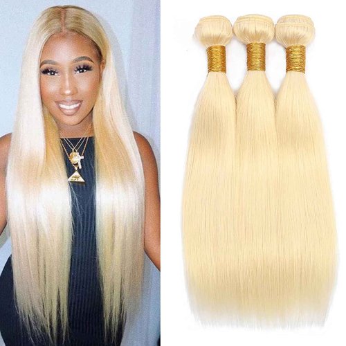 Habiliana Bundles Human Hair 24 26 28 Inch Straight Blonde 613 Human Hair Bundles 11A Unprocessed Brazilian Virgin Quick Weave Hair Extensions for Black Women
