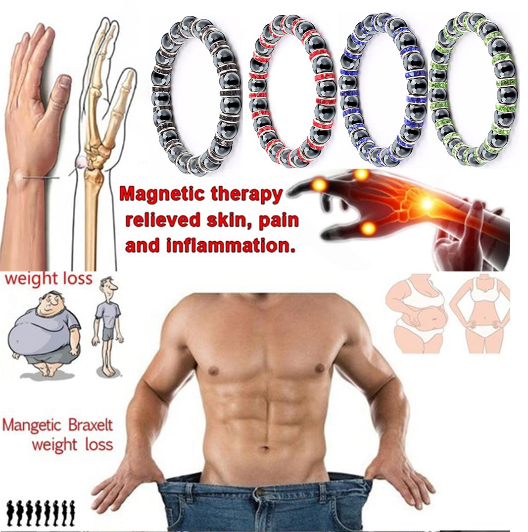 Apocalyptic-K Women's Magnetic Bracelet，Hematite Bracelets，Magnetic Bracelets With Zirconia,Handmade Stretch Bracelet，Eliminates static electricity. (Rose Gold Zirconia,8MM)