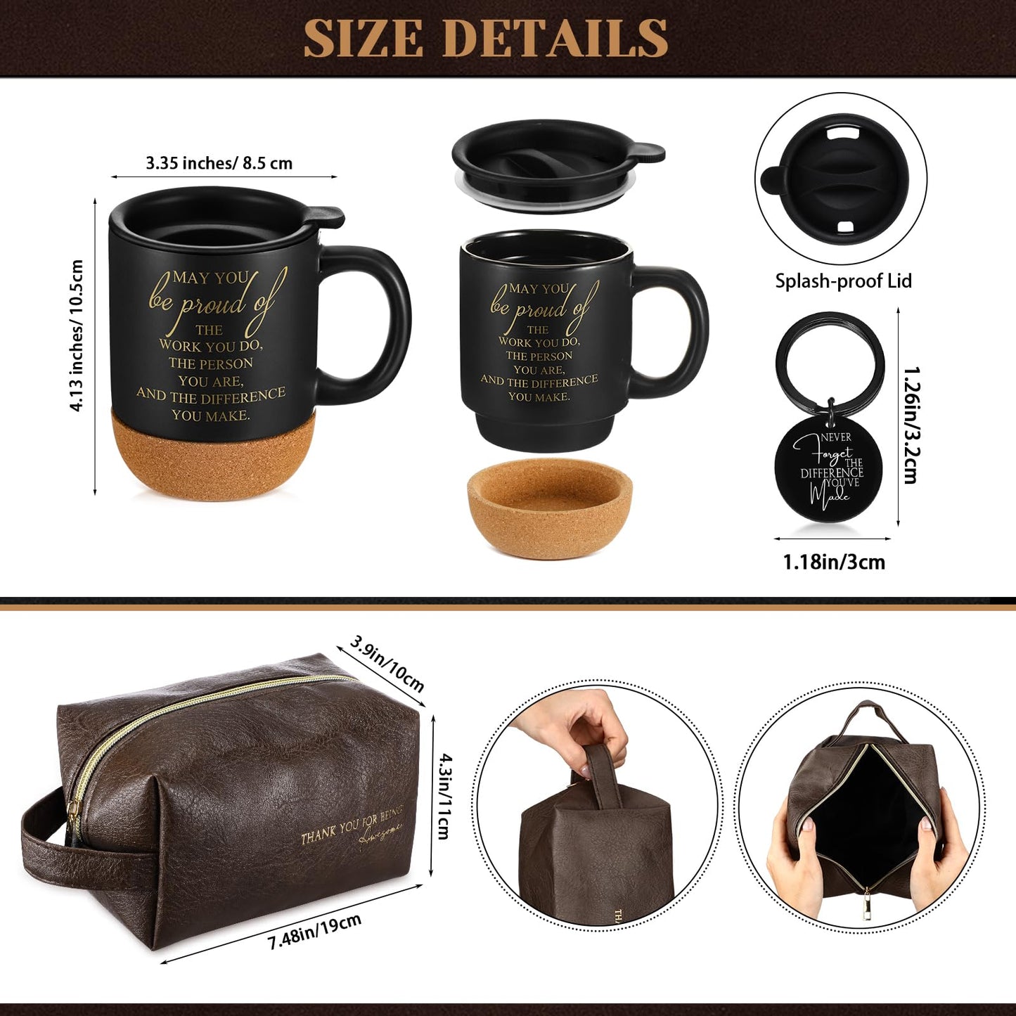 Dandat 3 Pcs Thank You Gift for Men Coworker Appreciation Office Gift Leather Toiletry Bag May You Be Proud 15oz Coffee Cup with Keychain for Boss Manager Teacher Nurse Employee(Brown)