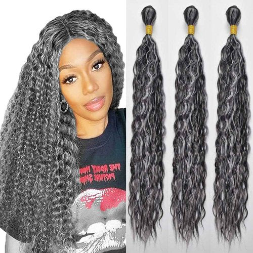 Habiliana Bundles Human Hair 16 18 20 Inch Deep Wave P1B/GREY Human Hair Bundles 11A Unprocessed Brazilian Virgin Quick Weave Hair Extensions for Black Women