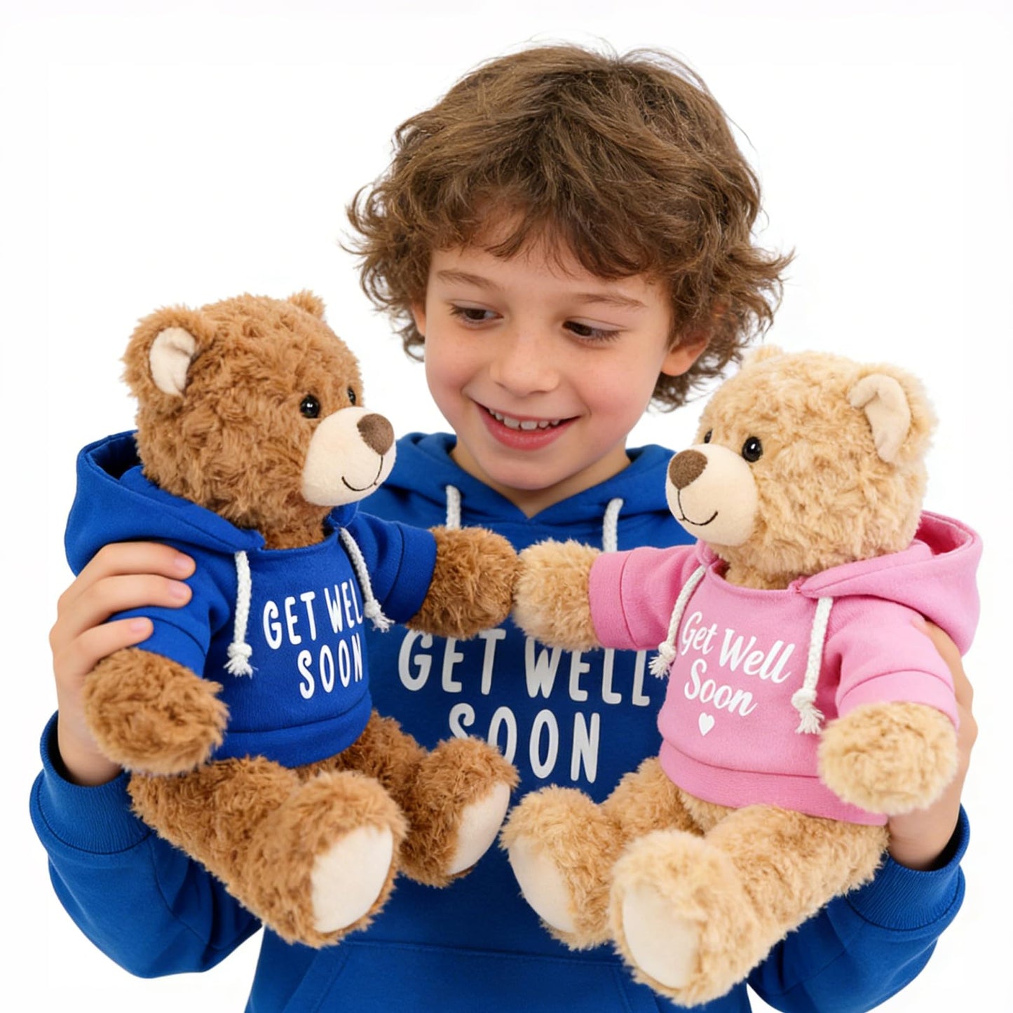Hideekoog 2 Pcs Classic Teddy Bears Plush Dolls 8.7 Inch Stuffed Bear Animal Set Hoodie-Wearing Bear with Get Well Soon Valentine’s Cozy Bear for Girlfriend Girls Kids Baby Gift (Pink + Blue)