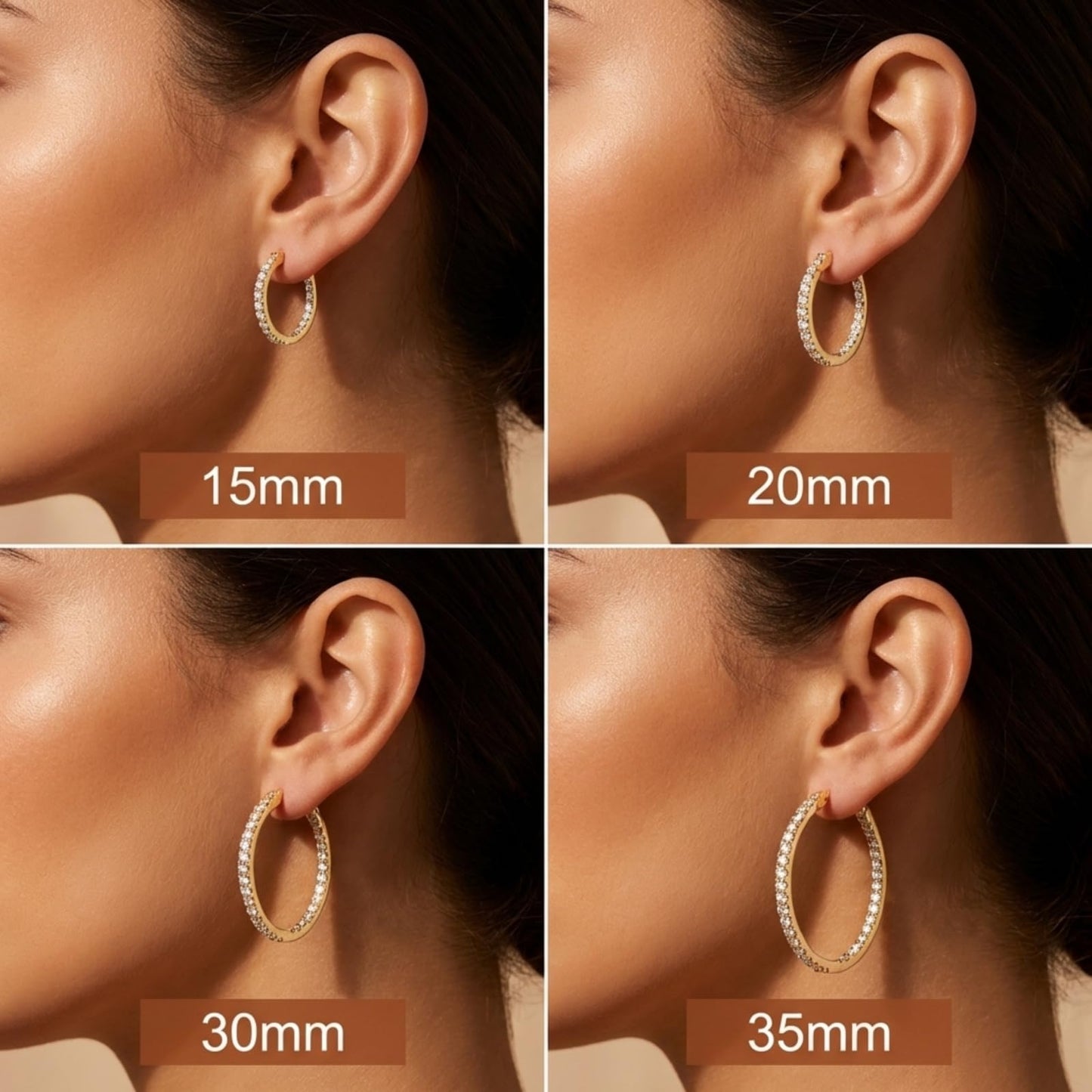 Suiune 14K Yellow Gold Hoop Earrings for Women, Hypoallergenic Dual-Sided Cubic Zirconia Hinged Hoops Jewelry for Woman, 2mm x 35mm