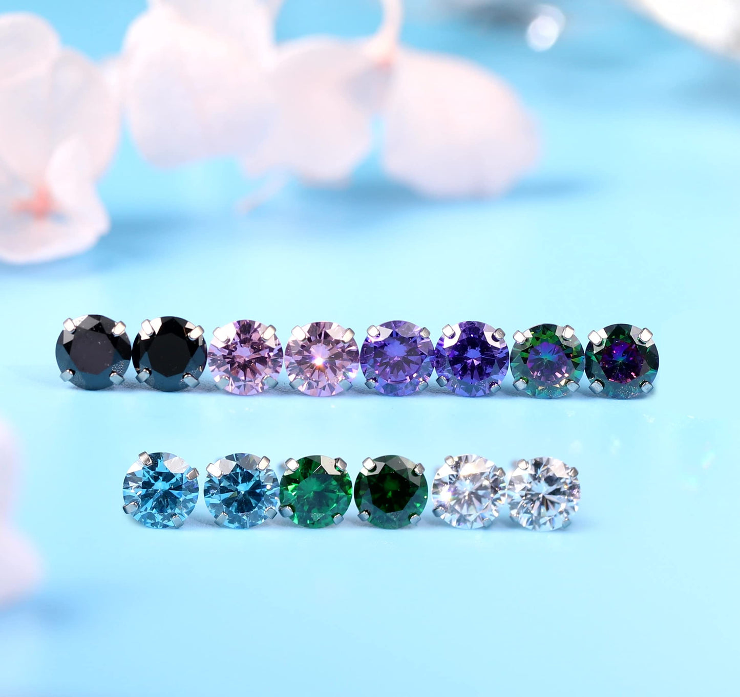 Limerencia Hypoallergenic G23 Titanium Earrings, F136 Implant Grade Pure Titanium, Suitable for Sensitive Ears with Birthstone Crystals CZ Simulated Diamonds (Purple)