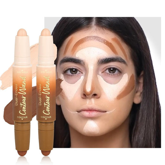 2Pcs Contour Highlighter Stick，2-in-1 Dual-Ended Cream Bronzer & Highlighter Sticks Pen for Face Body Contouring Makeup- Buildable，Waterproof, Easy to Apply Suitable for Beginners(02+02)