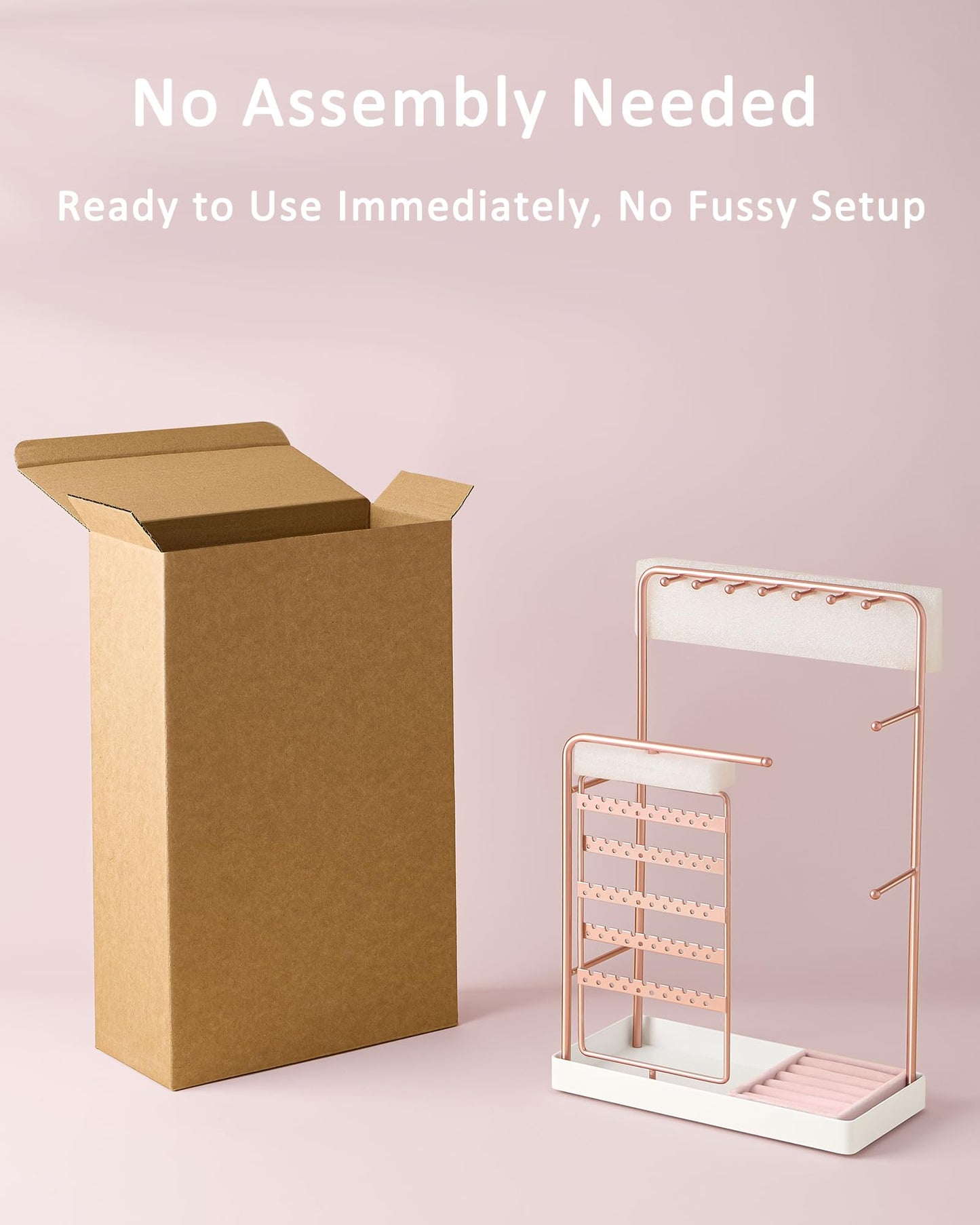 ProCase Jewelry Stand Holder Organizer, Jewelry Display Storage with Ring Tray, Rotating Earring Bracelet Necklace Holder, Valentine's Gifts Room Dorm Decor for Teen Girls -Rosegold (No-Assembly)