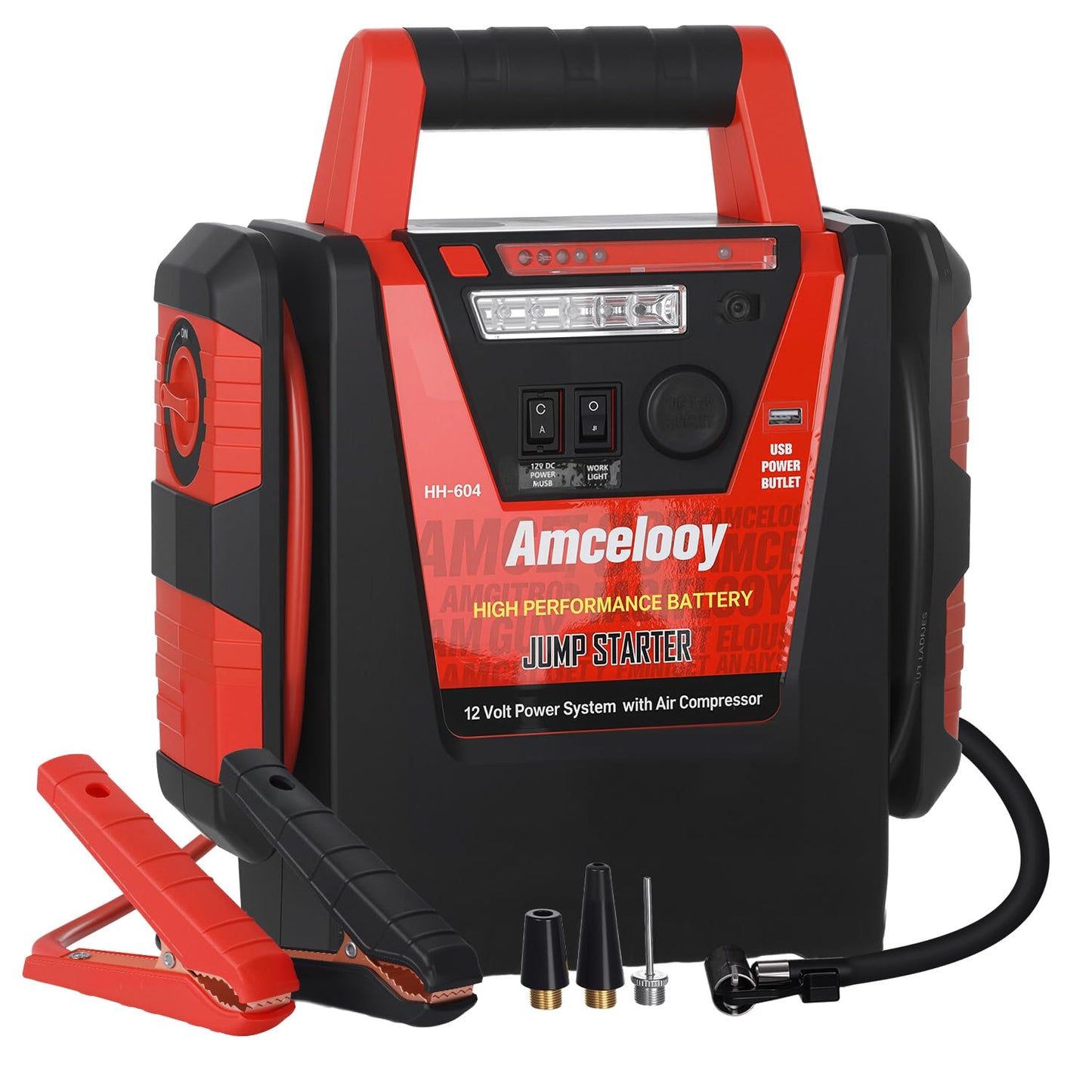 2000A Jump Starter with Air Compressor - Amcelooy Car Battery Jump Starter 260PSI Tire Inflator - Starts 8.0L Gas & 8.0L Diesel - 12V Portable Jump Box with LED Light & USB & DC Ports