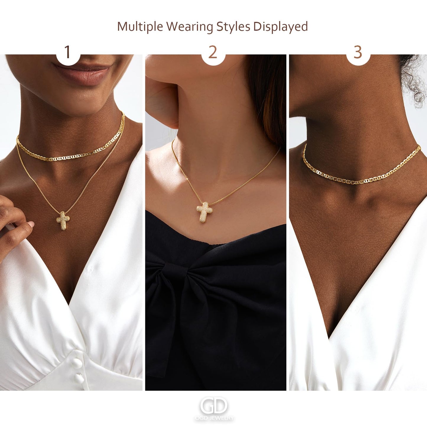 OGD Layered Gold Necklaces for Women 14k Gold Plated Cross Necklace for Women Stackable Stacked Stacking Dainty Gold Necklace Mariner Chain Necklace CZ Cross Pendant Necklaces Set Simple Jewelry Gift