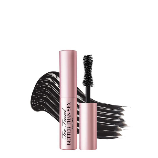 Too Faced Better Than Sex Volumizing and Lengthening Mascara | Vegan Formula, Dramatic Volume and Length|Cruelty-Free Eye Makeup + Hourglass Brush for False Lash Effect, Black, Travel Size, 0.17 Fl Oz