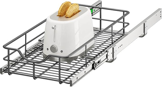Pull Out Shelves - 11" W x 22" D Soft Close Pull Out Cabinet Organizer 1 Tier - Sliding Shelves with Shelf Liner - Heavy Duty Steel Wire Drawers for Kitchen Cabinets, Pantry, Bathroom