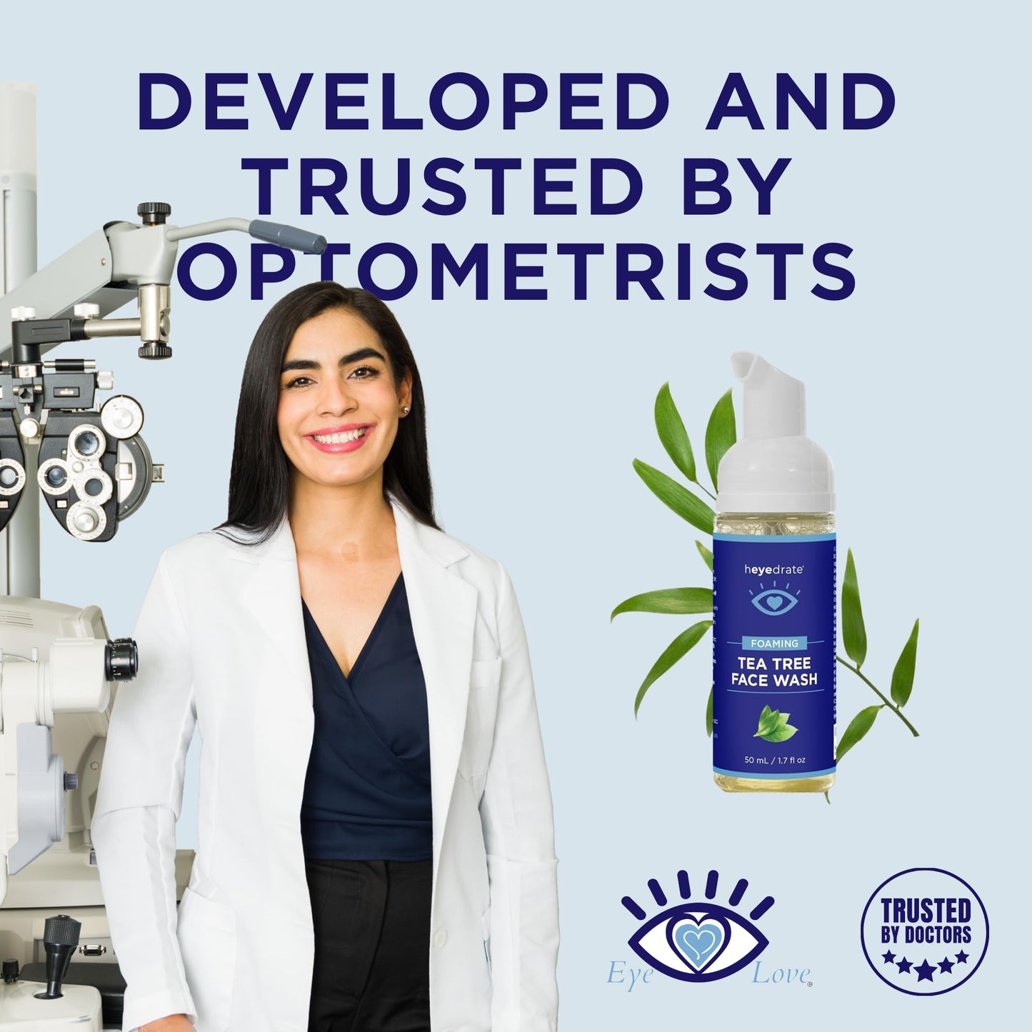 Heyedrate Eye Love Foaming Tea Tree Eyelid & Face Cleanser – Daily Eyelid Hygiene, Soothing Eye Irritation & Dryness – 100% Plant-Based with 19 Botanicals – Hypoallergenic – 1.7 oz