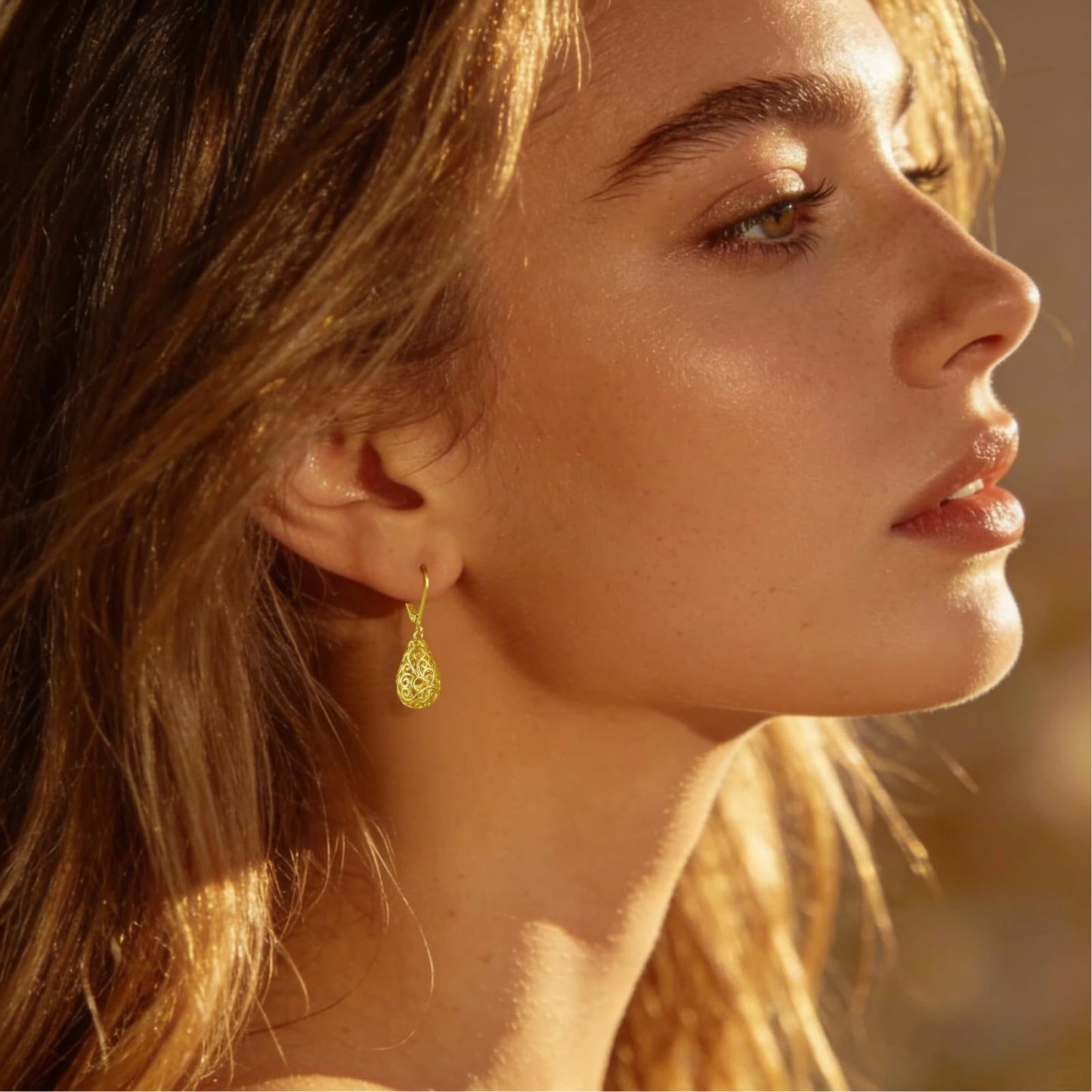 14K Gold Teardrop Dangle Earrings for Women Hypoallergenic Filigree Leverback Drop Earrings Jewelry Gifts