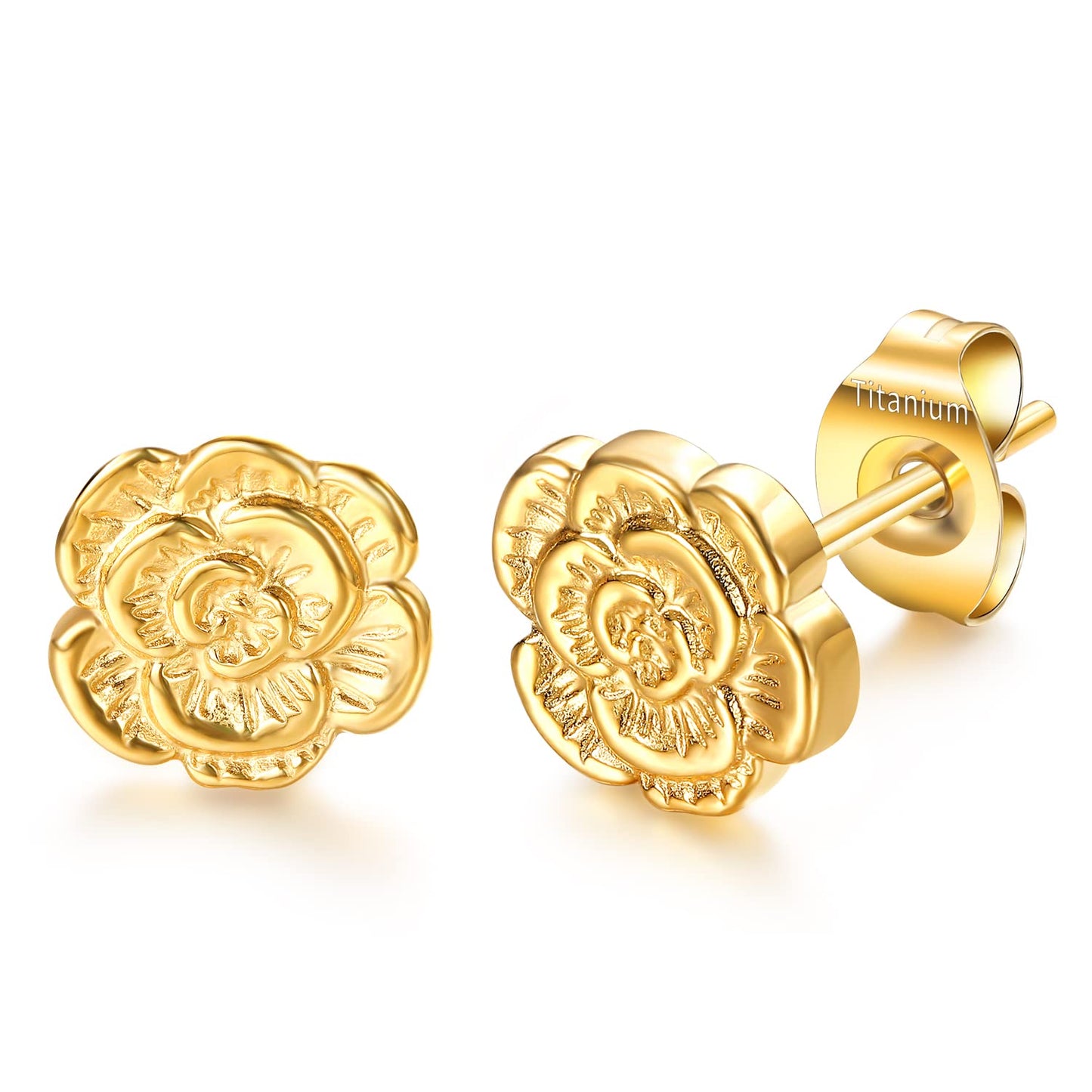 VOJO Implant Grade G23 Titanium Stud Earrings for Sensitive Ears Post Pierced Cartilage Lobe Earring Stud for Women (Silver ROSE)