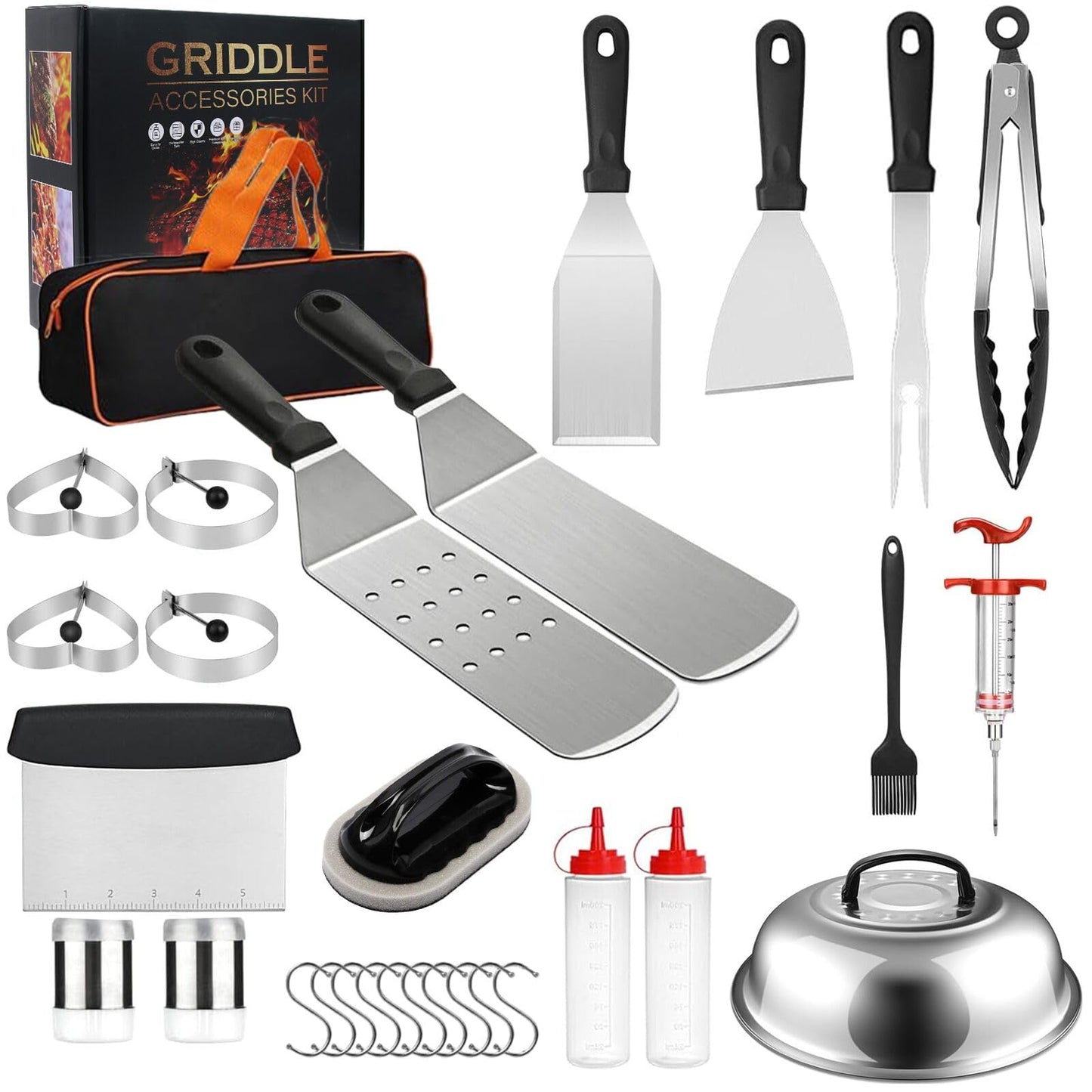 Blackstone Griddle Accessories, 30PCS Grilling Accessories for Outdoor Grill, Grill Accessories with Spatula, Basting Cover, Egg Rings for Outdoor BBQ, Camping, Teppanyak